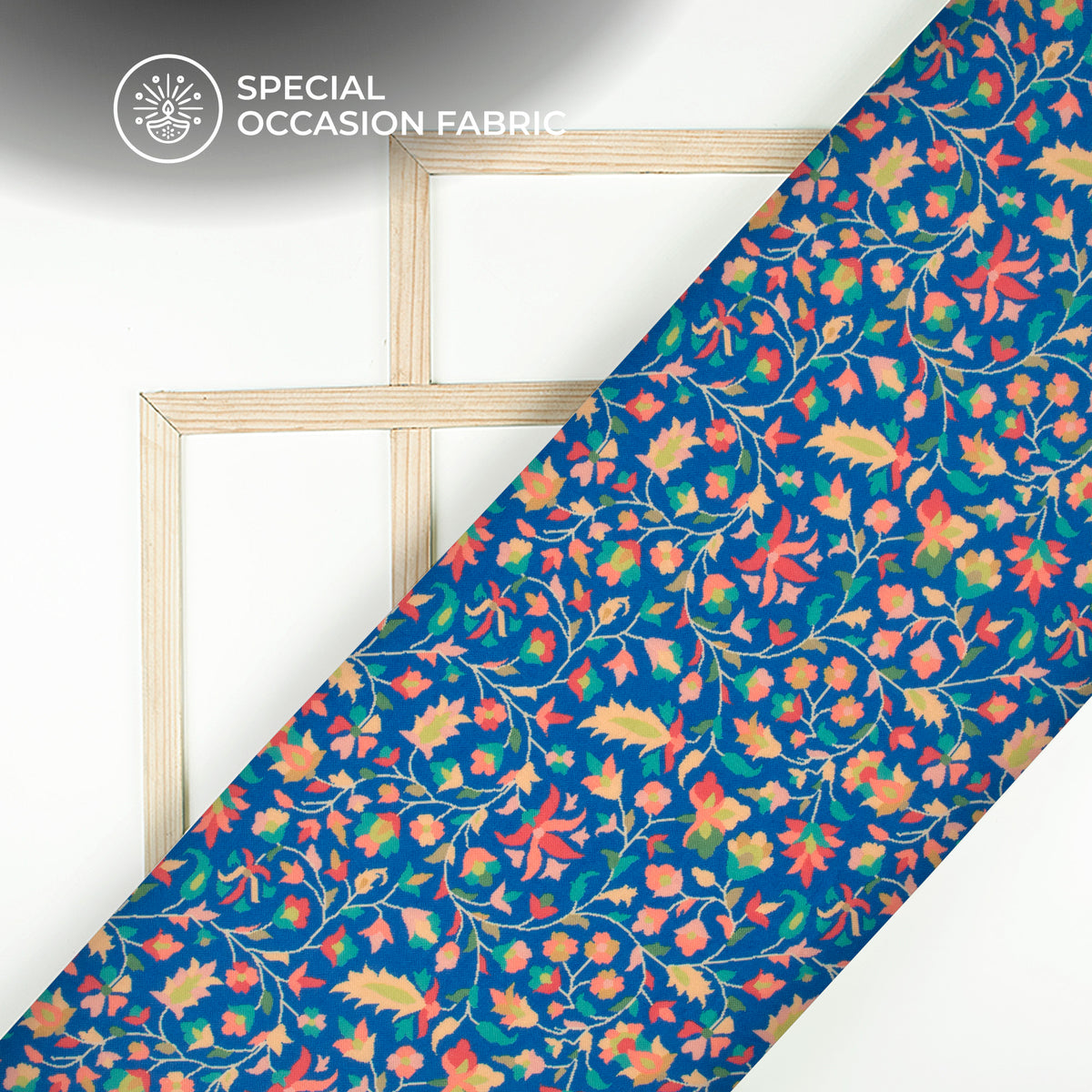 Royal Blue Floral Digital Print Blend Pashmina Fabric