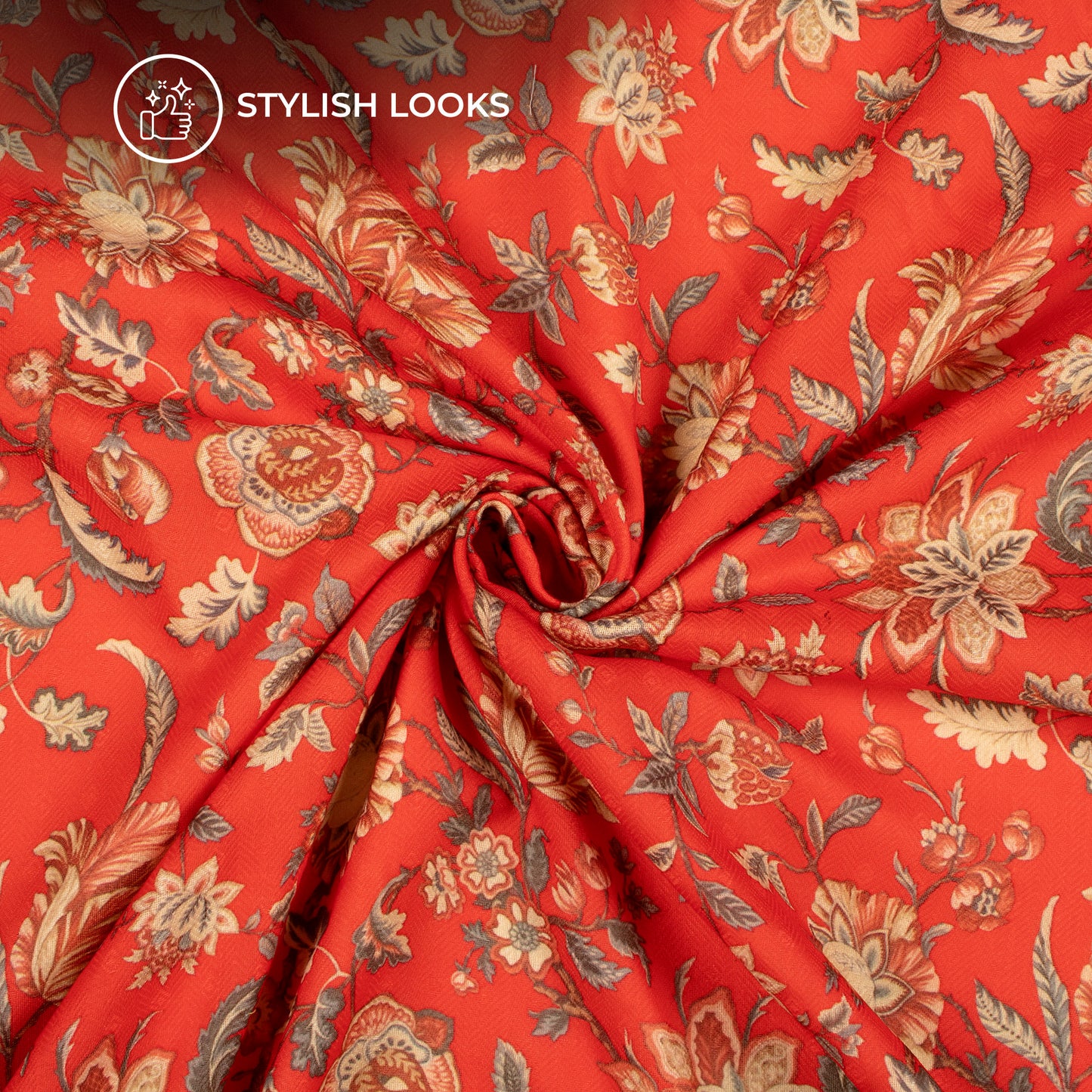 Candy Red Floral Digital Print Blend Pashmina Fabric