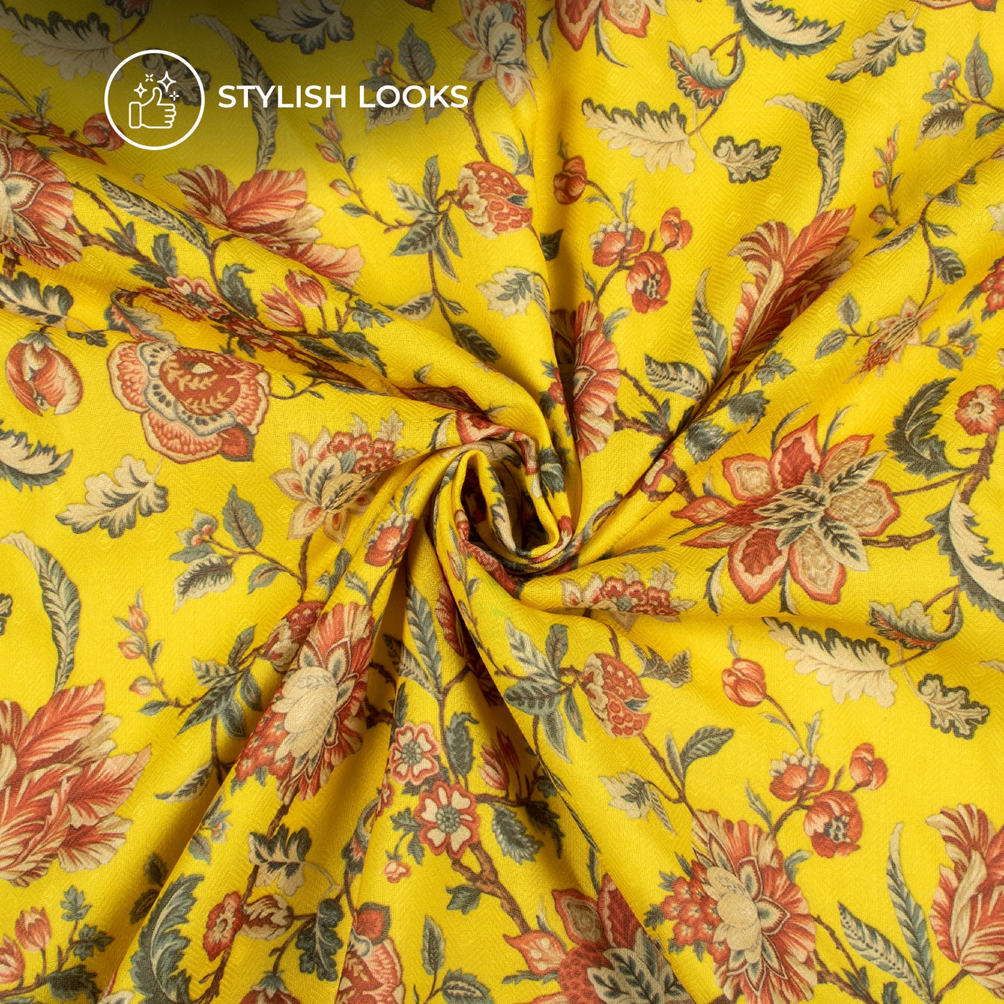 Lemon Yellow Floral Digital Print Blend Pashmina Fabric