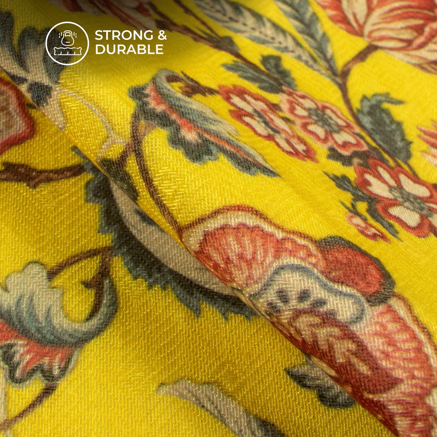 Lemon Yellow Floral Digital Print Blend Pashmina Fabric