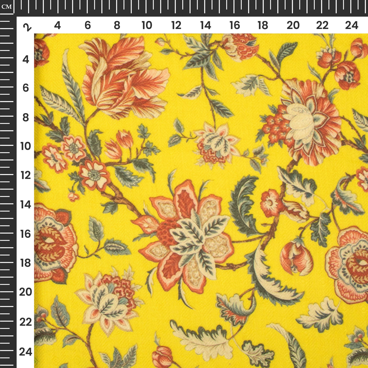 Lemon Yellow Floral Digital Print Blend Pashmina Fabric