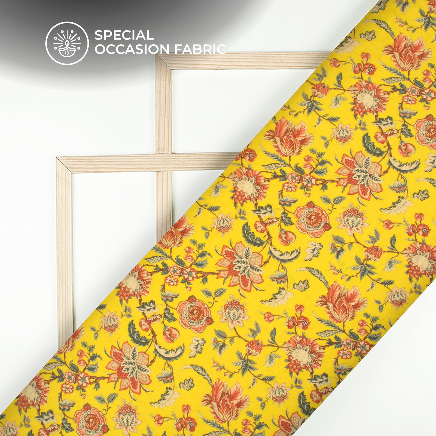 Lemon Yellow Floral Digital Print Blend Pashmina Fabric