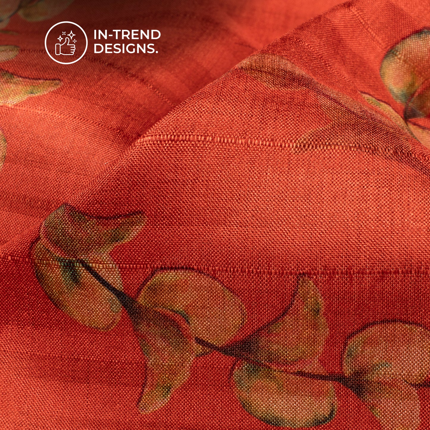 Crimson Red Leaf Digital Print Art Tusser Silk Fabric