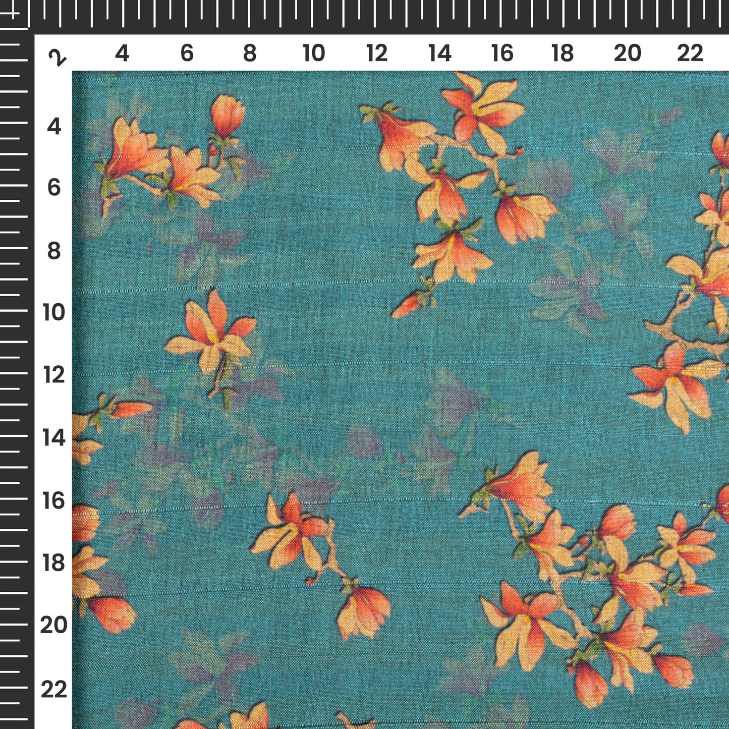 Cerulean Blue Floral Digital Print Art Tusser Silk Fabric