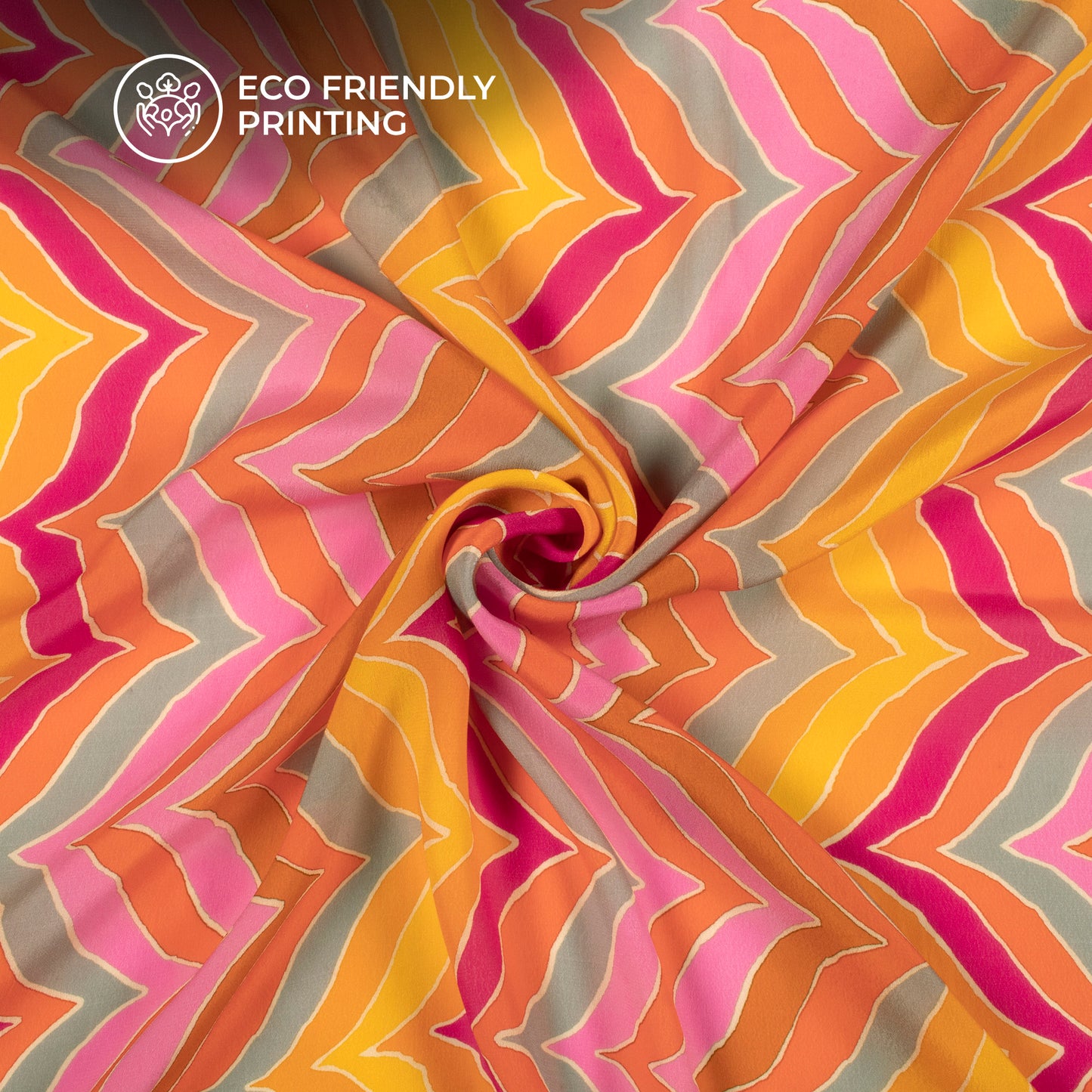Multi-Color Chevron Pattern Digital Print Viscose Natural Crepe Fabric