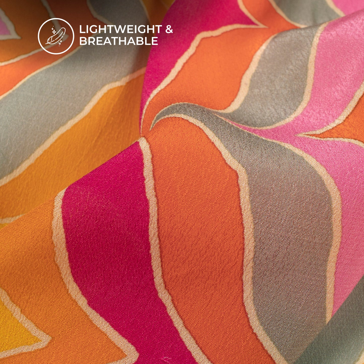 Multi-Color Chevron Pattern Digital Print Viscose Natural Crepe Fabric