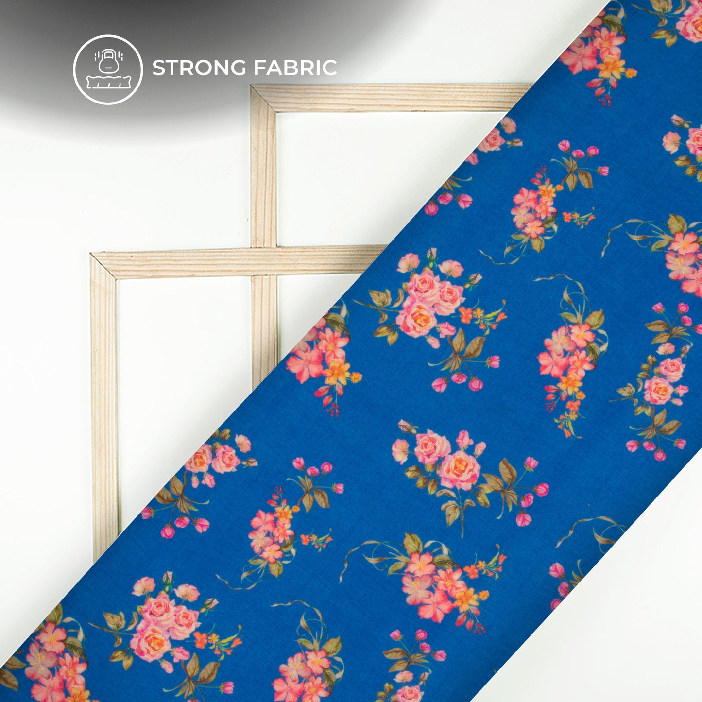 Blue Floral Pattern Digital Print Viscose Natural Crepe Fabric