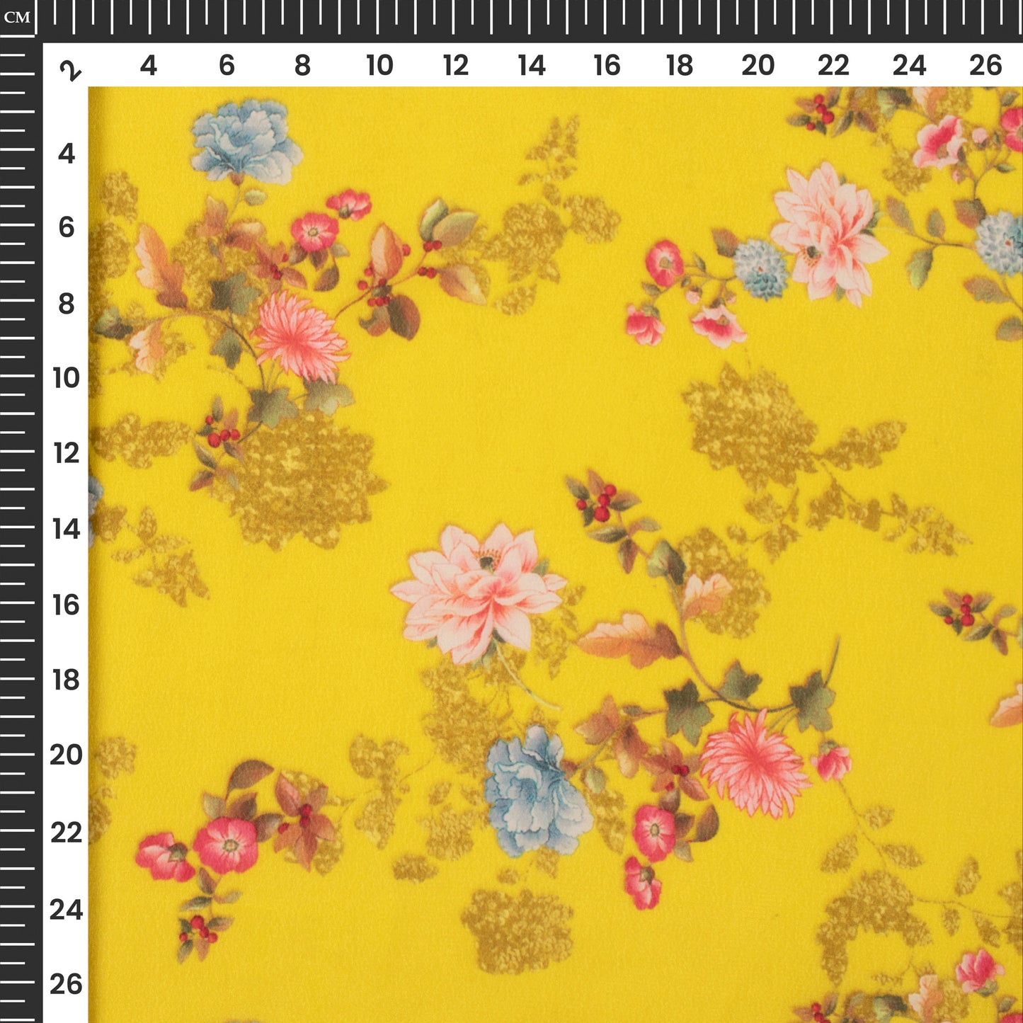 Yellow Floral Pattern Digital Print Viscose Natural Crepe Fabric