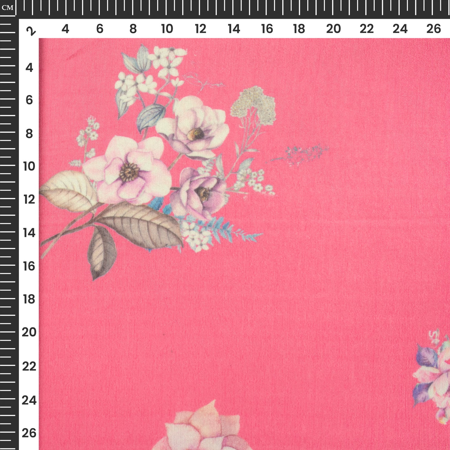 Fuscia Pink Floral Digital Print Poly Chinnon Chiffon Fabric