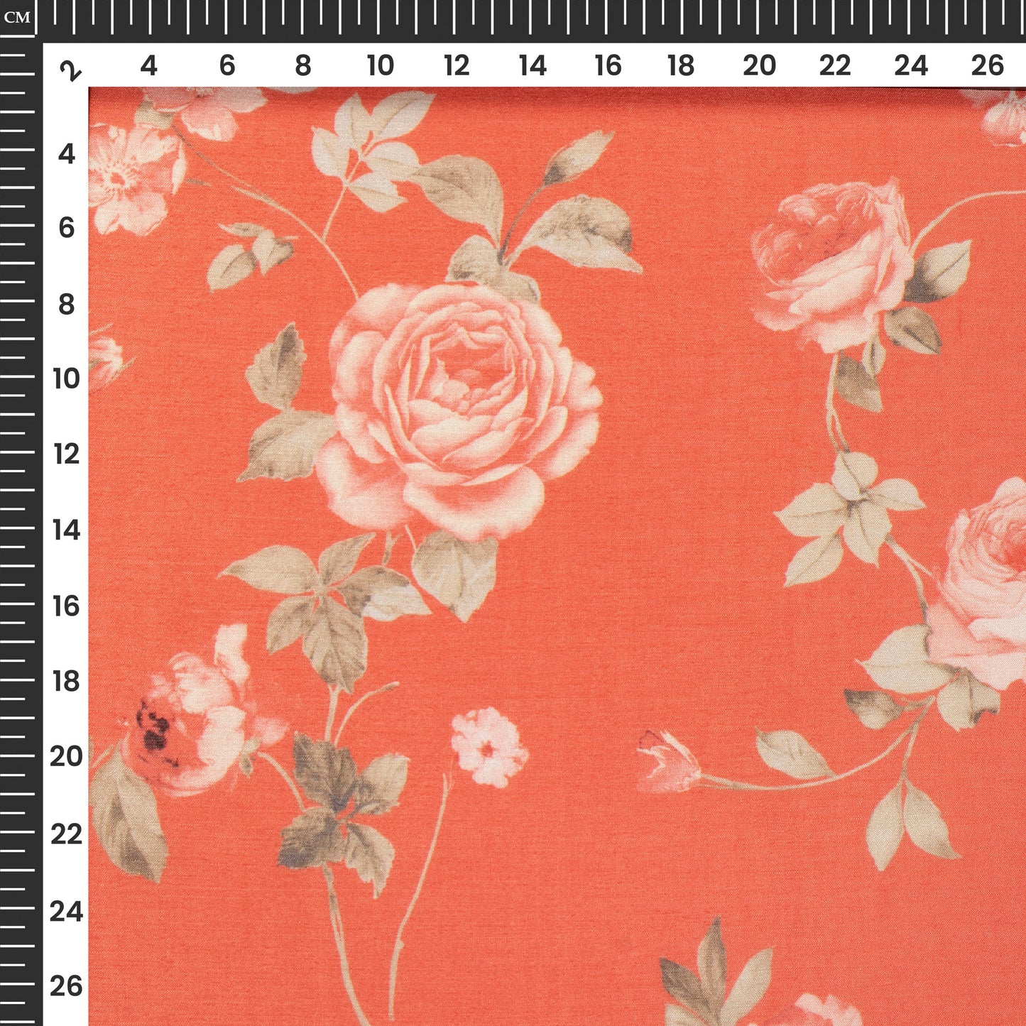 Vermillion Red Floral Digital Print Poly Chinnon Chiffon Fabric