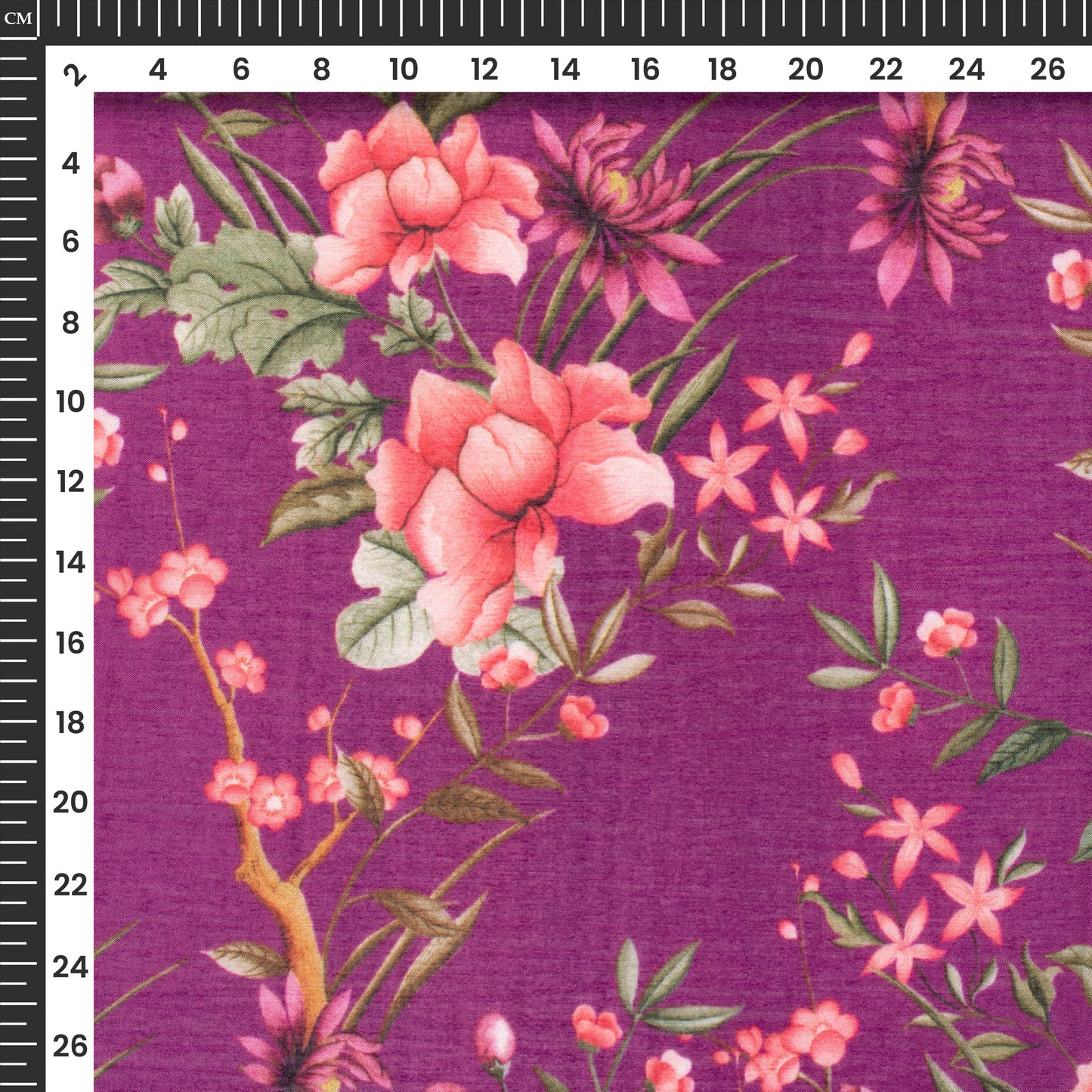 Midnight Purple Floral Digital Print Poly Chinnon Chiffon Fabric