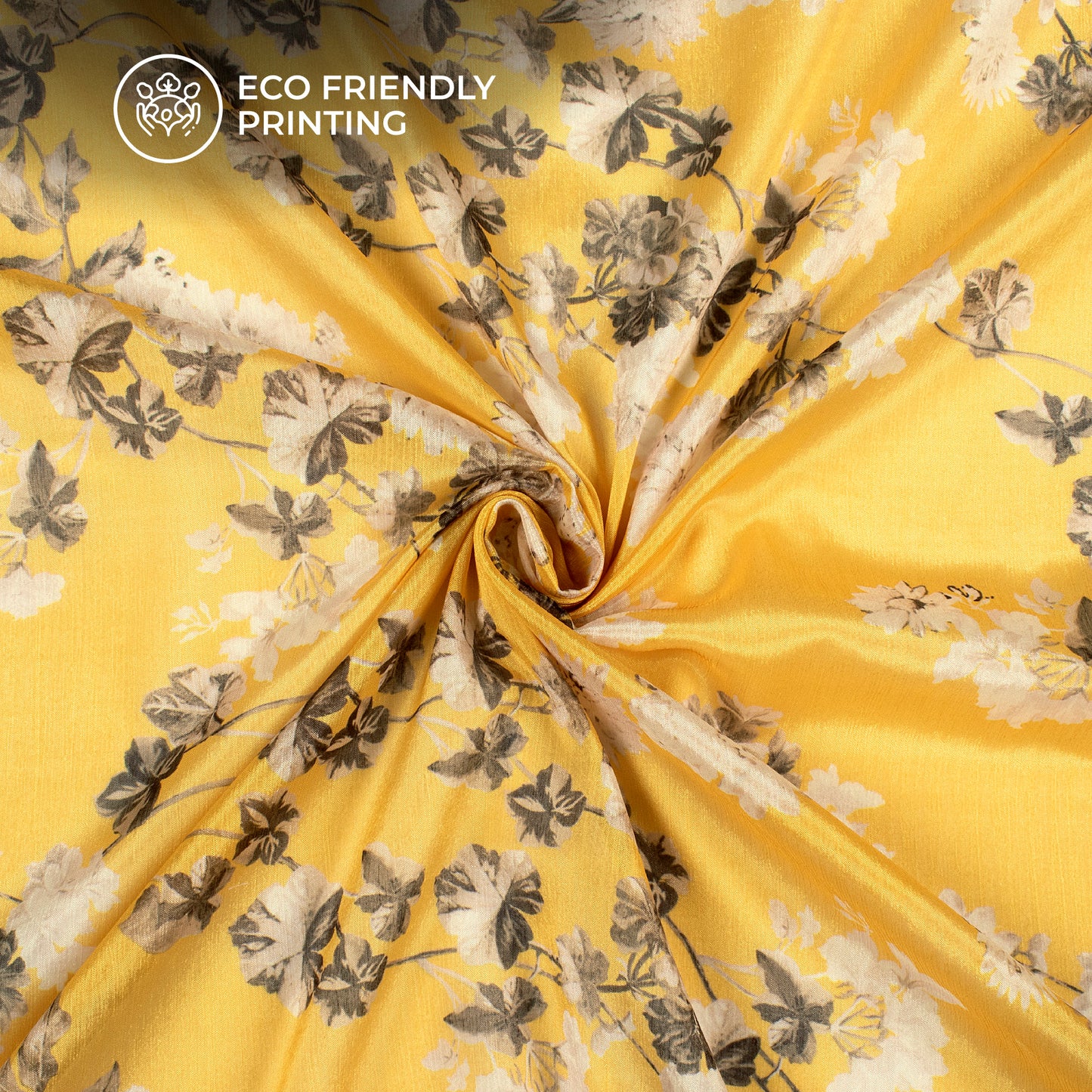 Lemon Yellow Floral Digital Print Poly Chinnon Chiffon Fabric