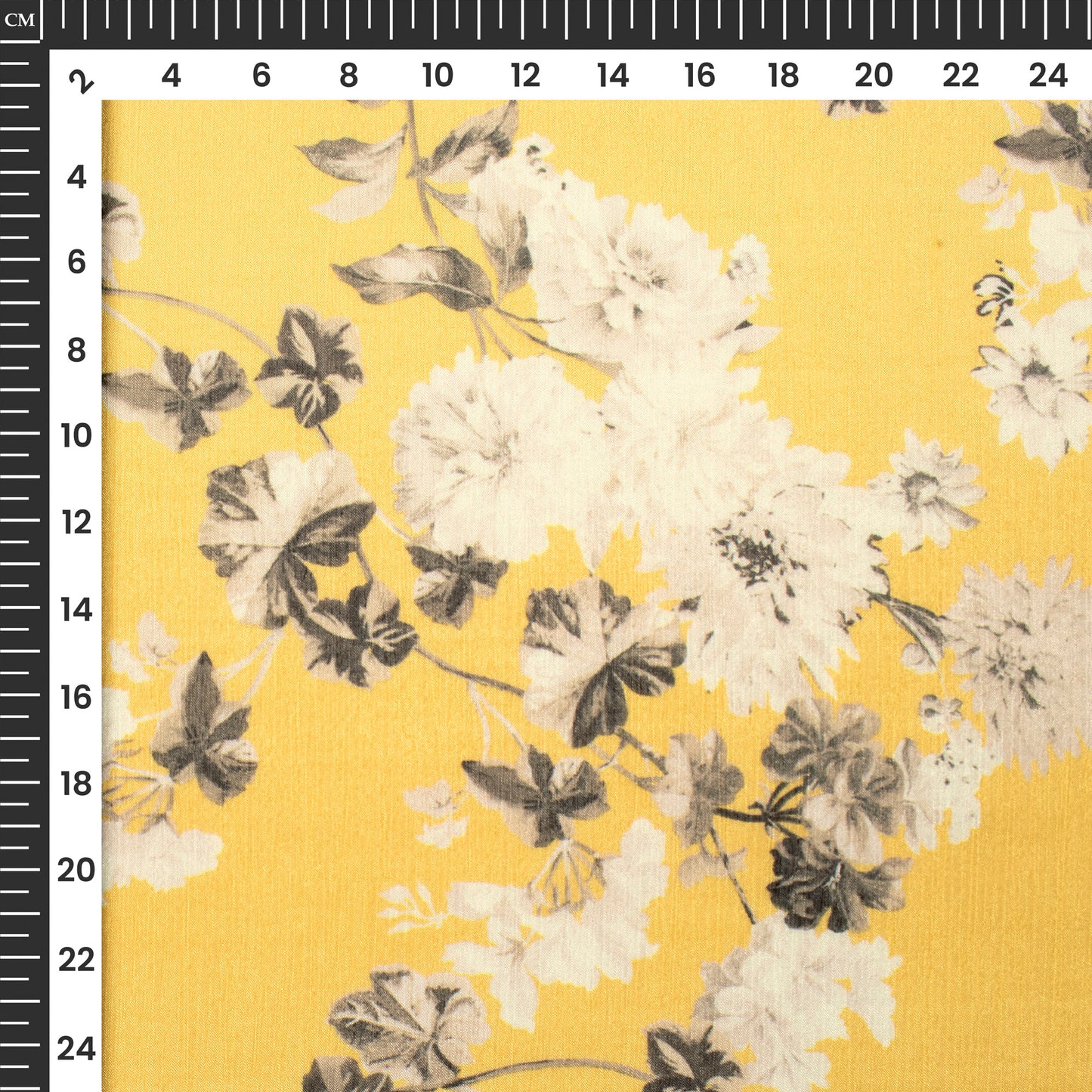 Lemon Yellow Floral Digital Print Poly Chinnon Chiffon Fabric