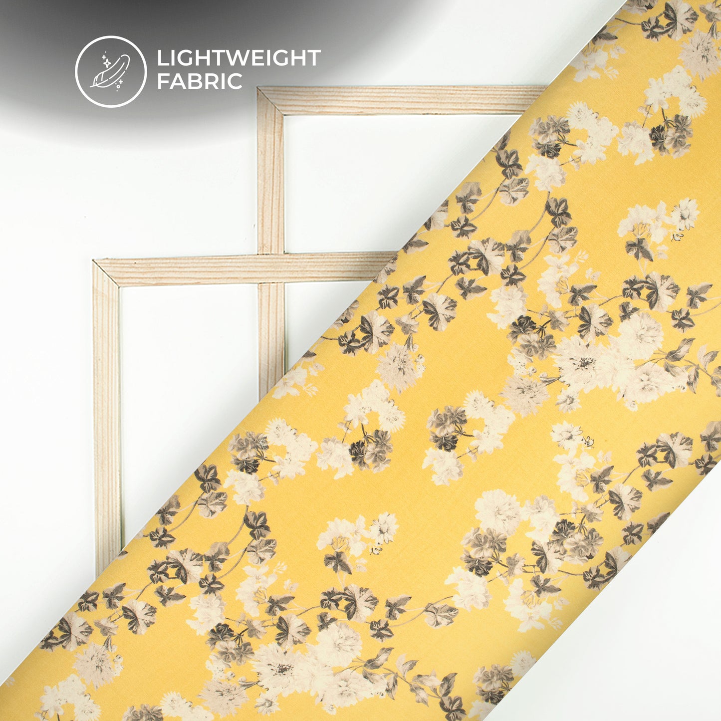 Lemon Yellow Floral Digital Print Poly Chinnon Chiffon Fabric