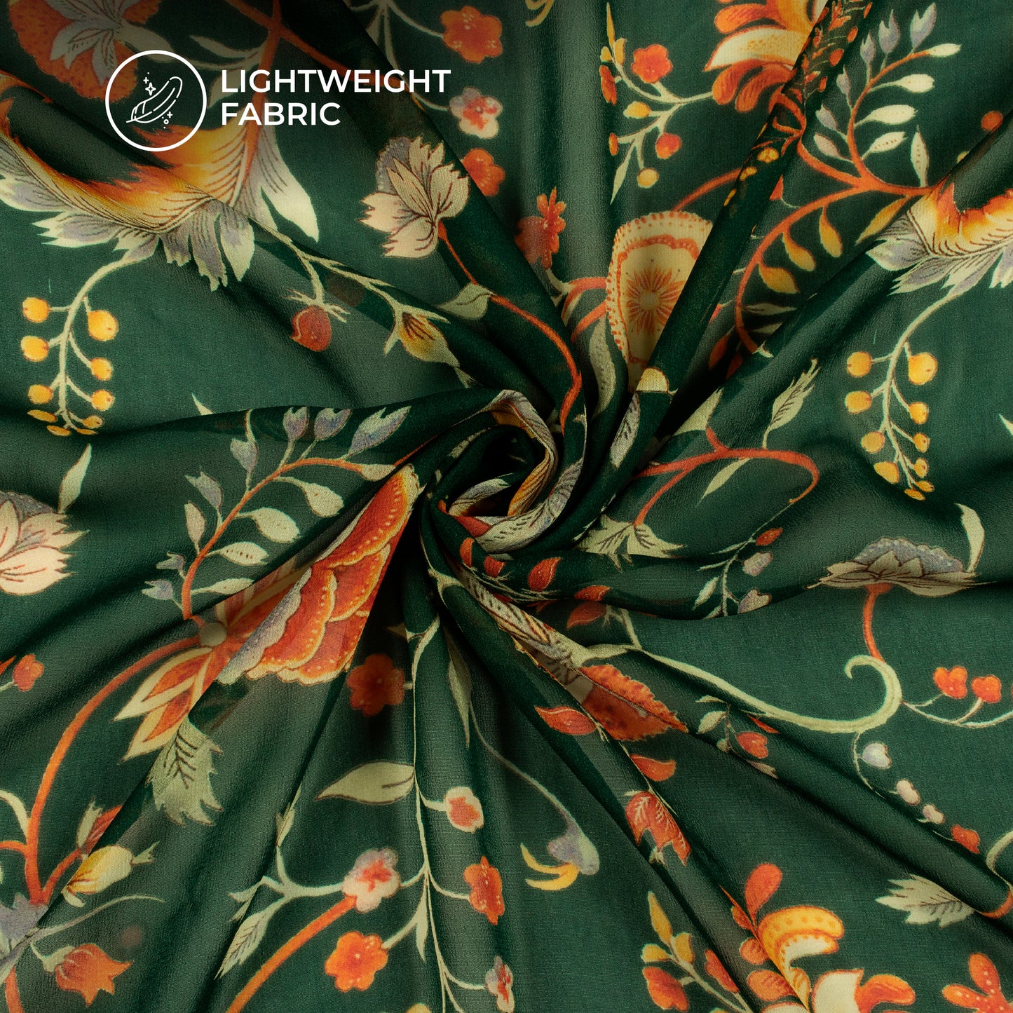 Sacramento Green Floral Digital Print Pure Georgette Fabric