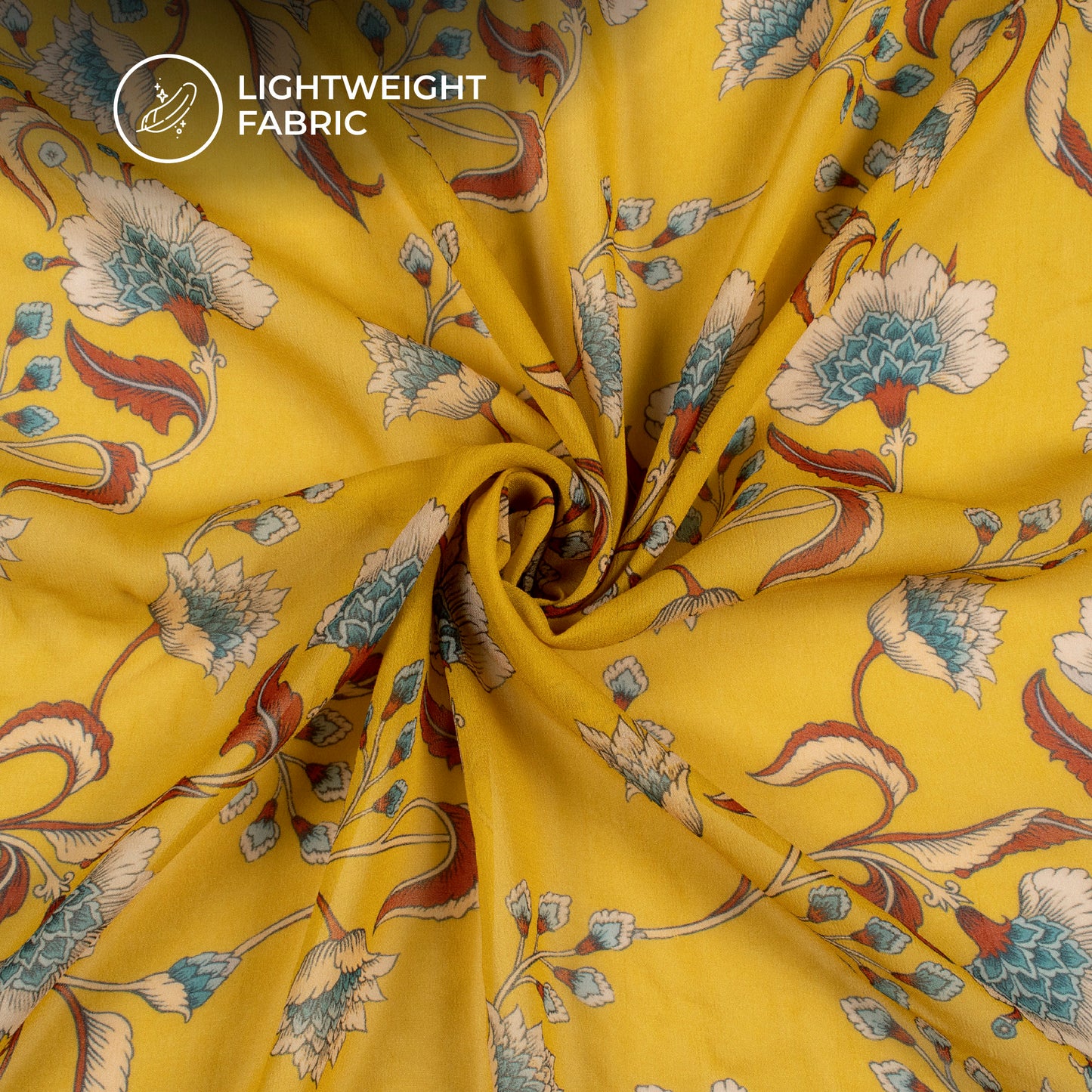 Amber Yellow Floral Digital Print Pure Georgette Fabric