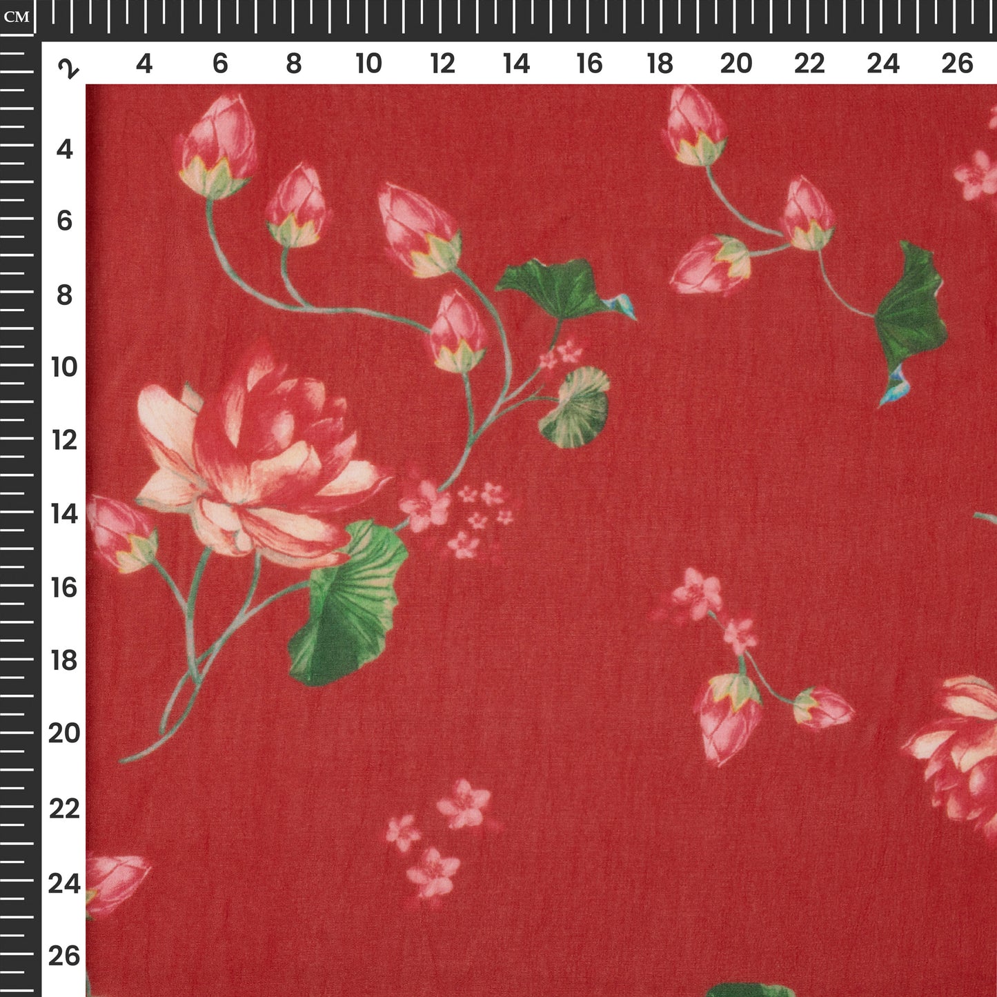 Cherry Red Floral Digital Print Pure Georgette Fabric