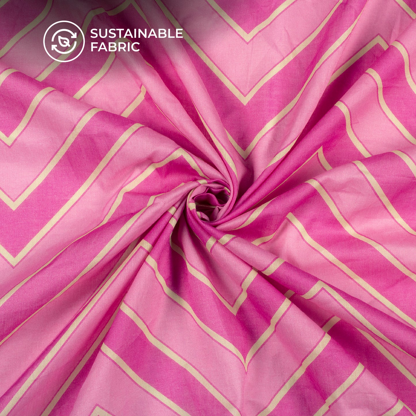 Fuscia Pink Chevron Digital Print Pure Cotton Mulmul Fabric