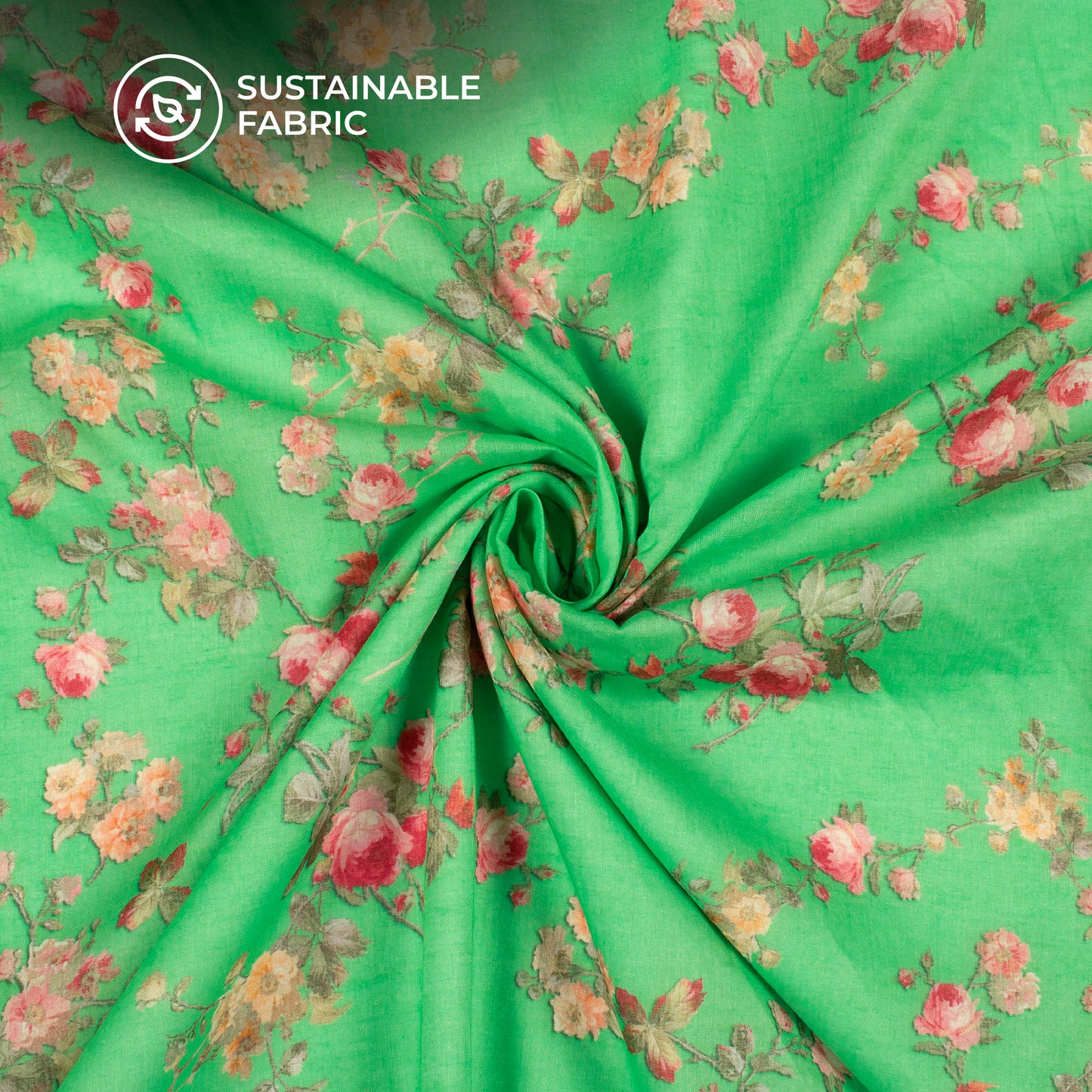 Cool Green Floral Digital Print Pure Cotton Mulmul Fabric