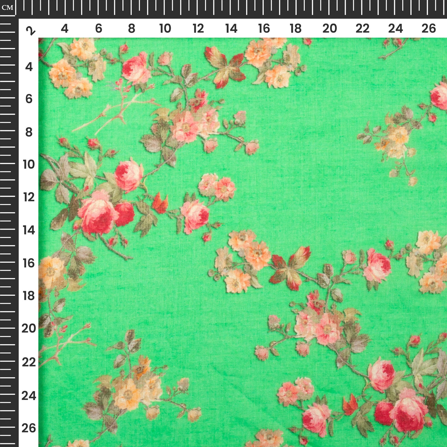 Cool Green Floral Digital Print Pure Cotton Mulmul Fabric