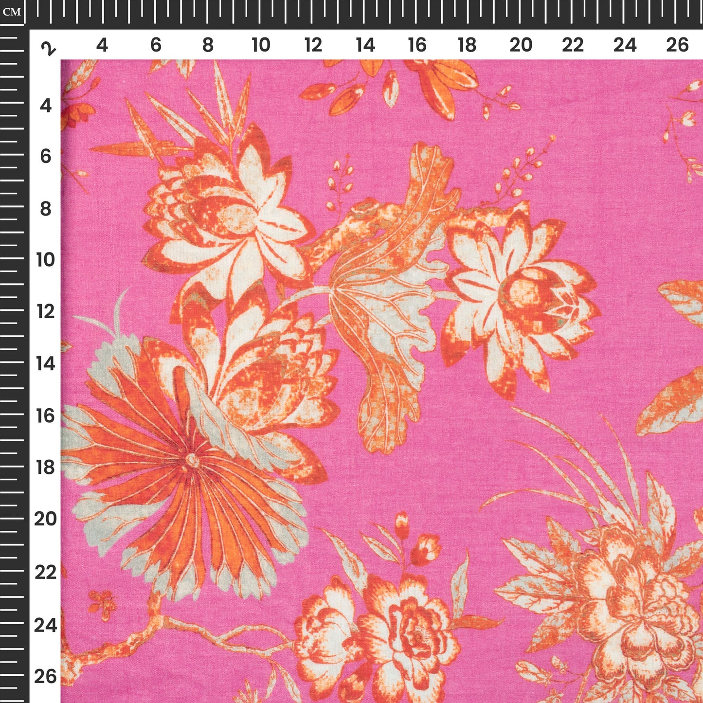 Deep Pink Floral Digital Print Pure Cotton Mulmul Fabric
