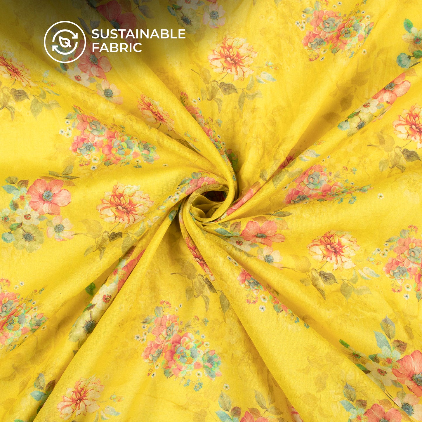 Gold Yellow Floral Digital Print Pure Cotton Mulmul Fabric
