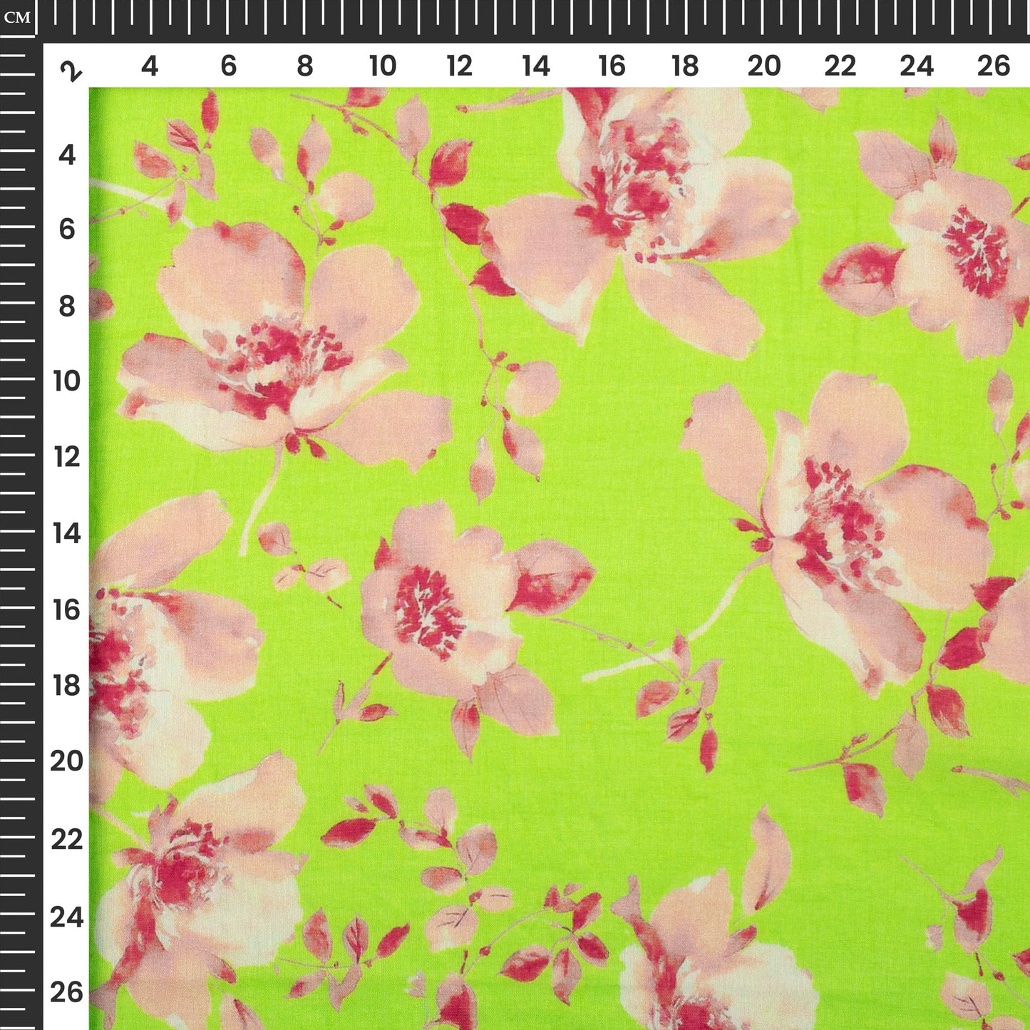 Lime Green Floral Digital Print Pure Cotton Mulmul Fabric