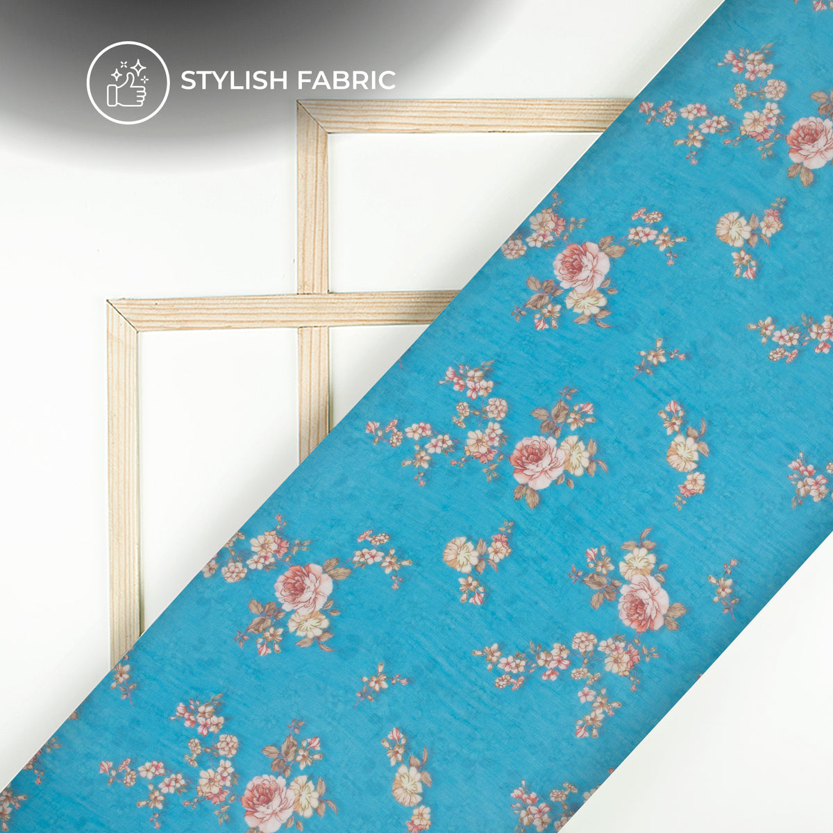 Sky Blue Floral Digital Print Bemberg Chiffon Fabric