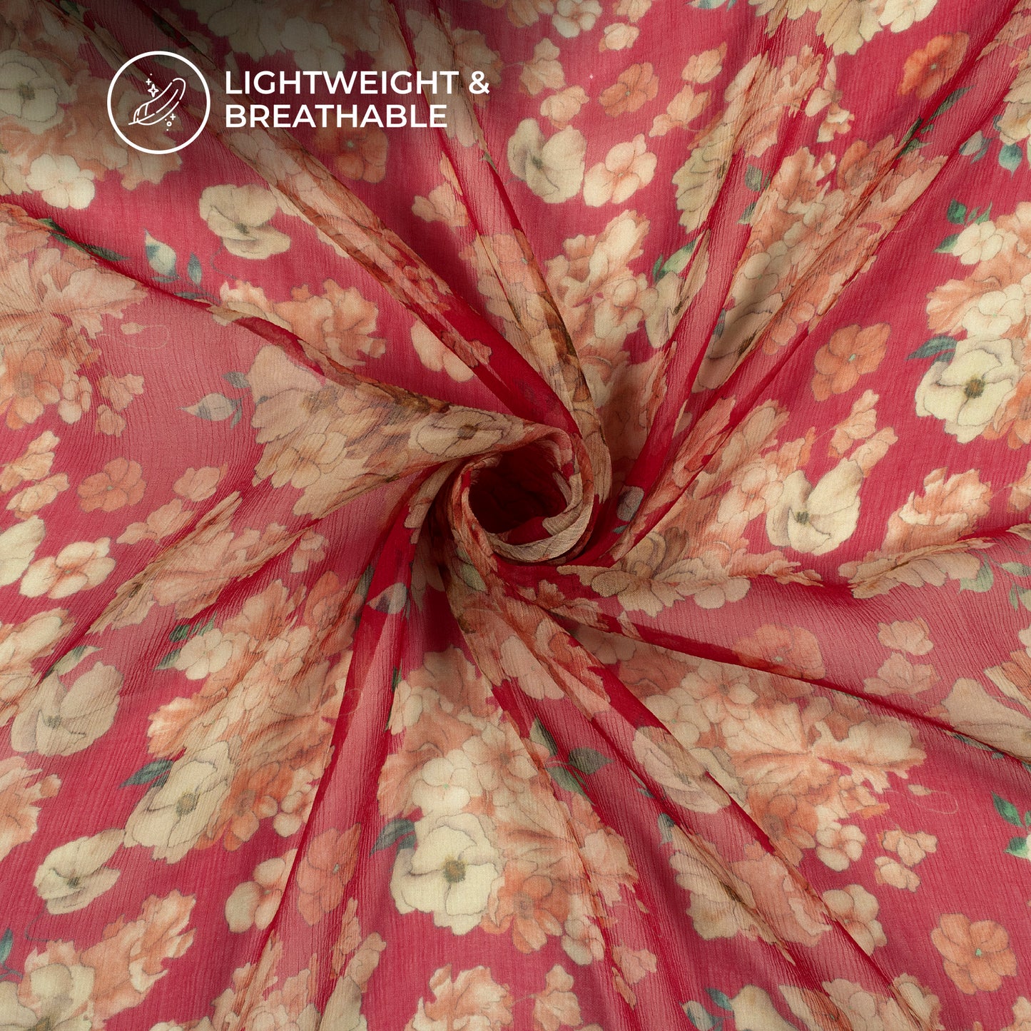 Cardinal Red Floral Digital Print Bemberg Chiffon Fabric