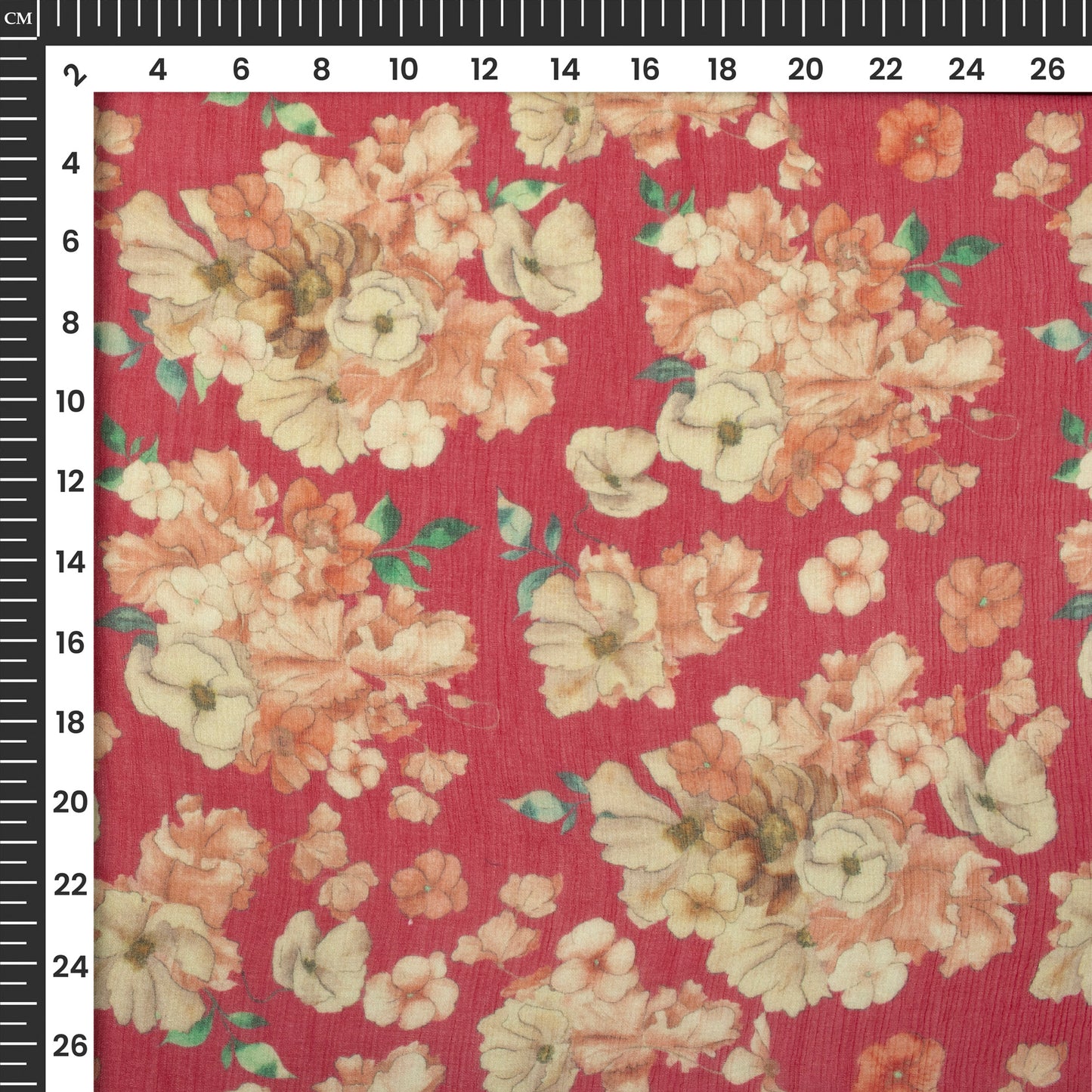 Cardinal Red Floral Digital Print Bemberg Chiffon Fabric