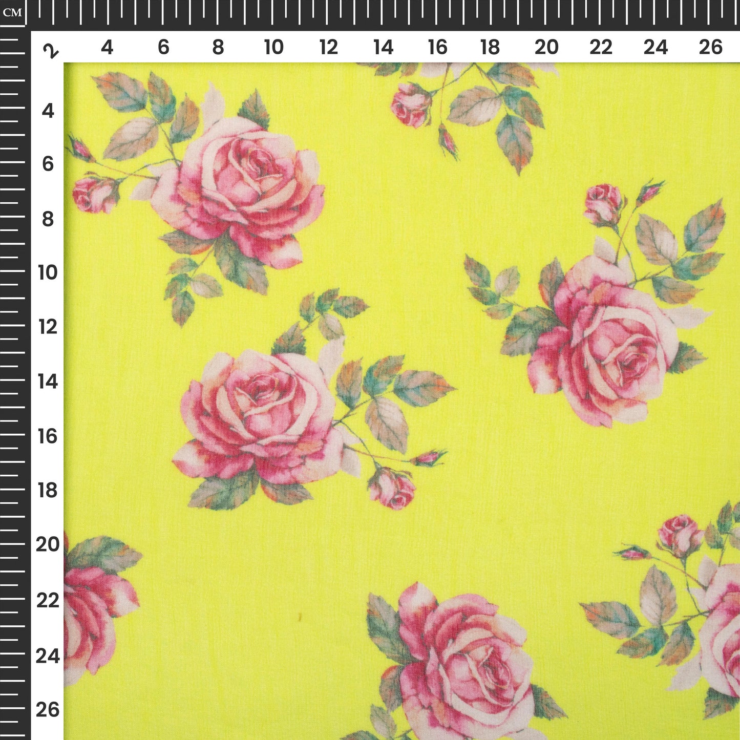 Lemon Yellow Floral Digital Print Bemberg Chiffon Fabric