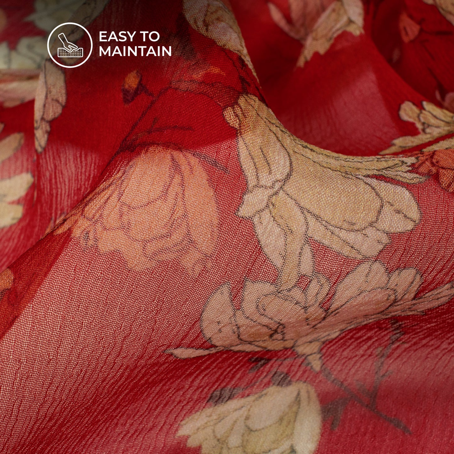 Red Floral Digital Print Bemberg Chiffon Fabric