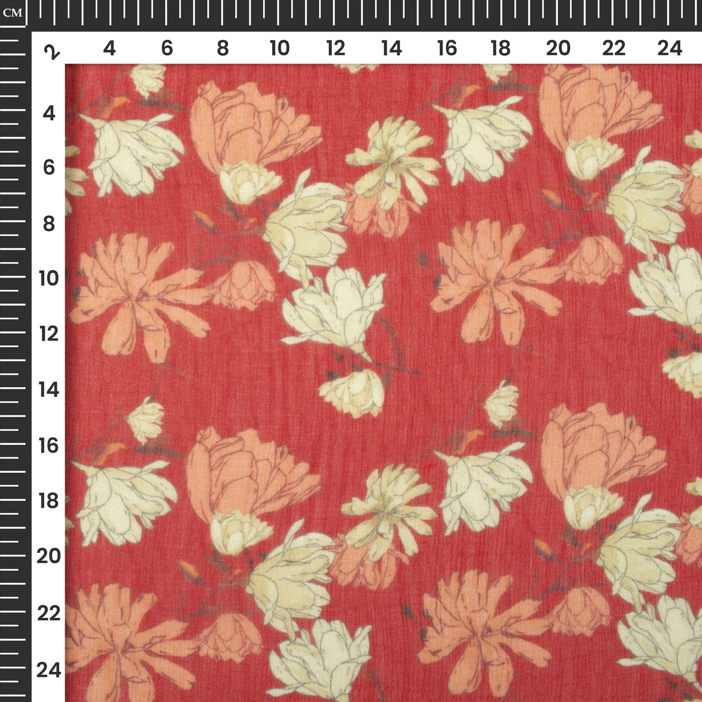 Red Floral Digital Print Bemberg Chiffon Fabric