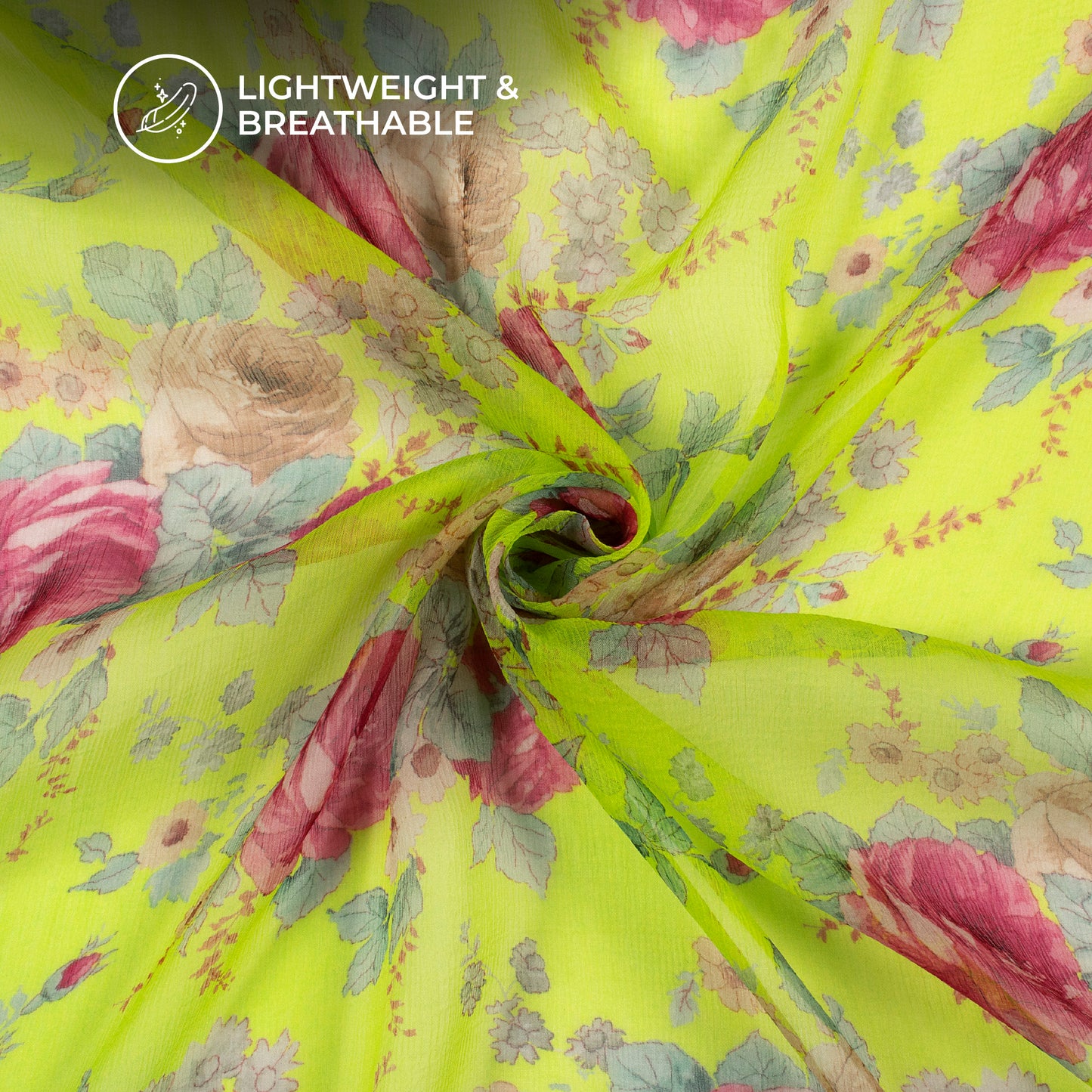 Yellow Green Digital Print Bemberg Chiffon Fabric