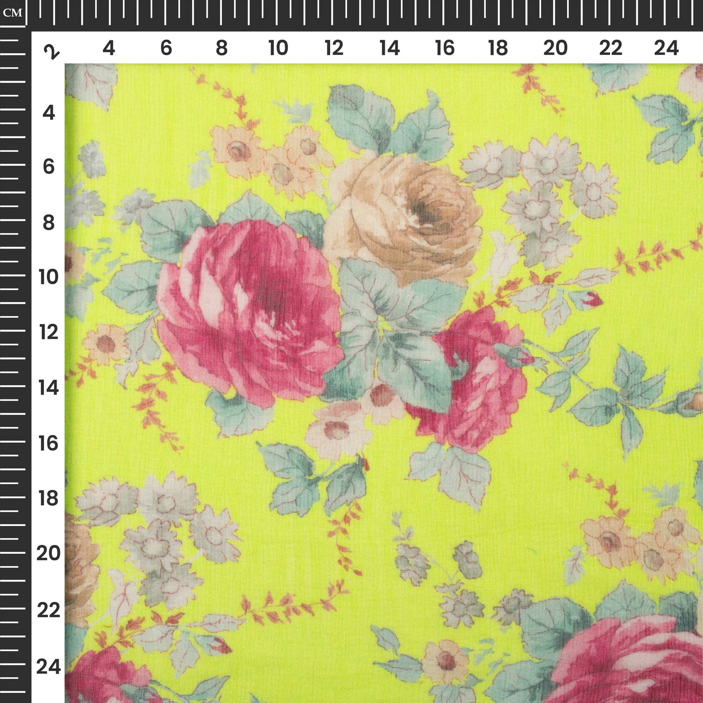 Yellow Green Digital Print Bemberg Chiffon Fabric