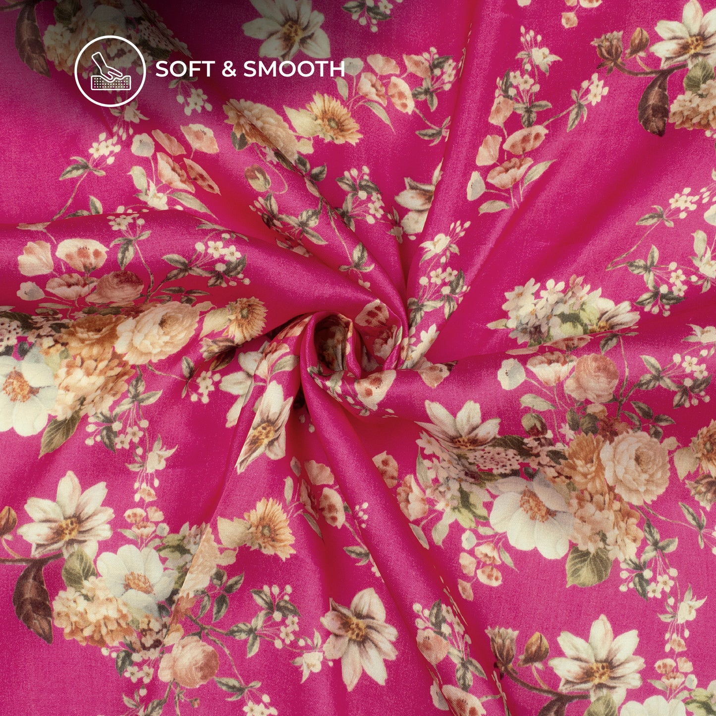 Pink Floral Digital Print Viscose Gaji Silk Fabric