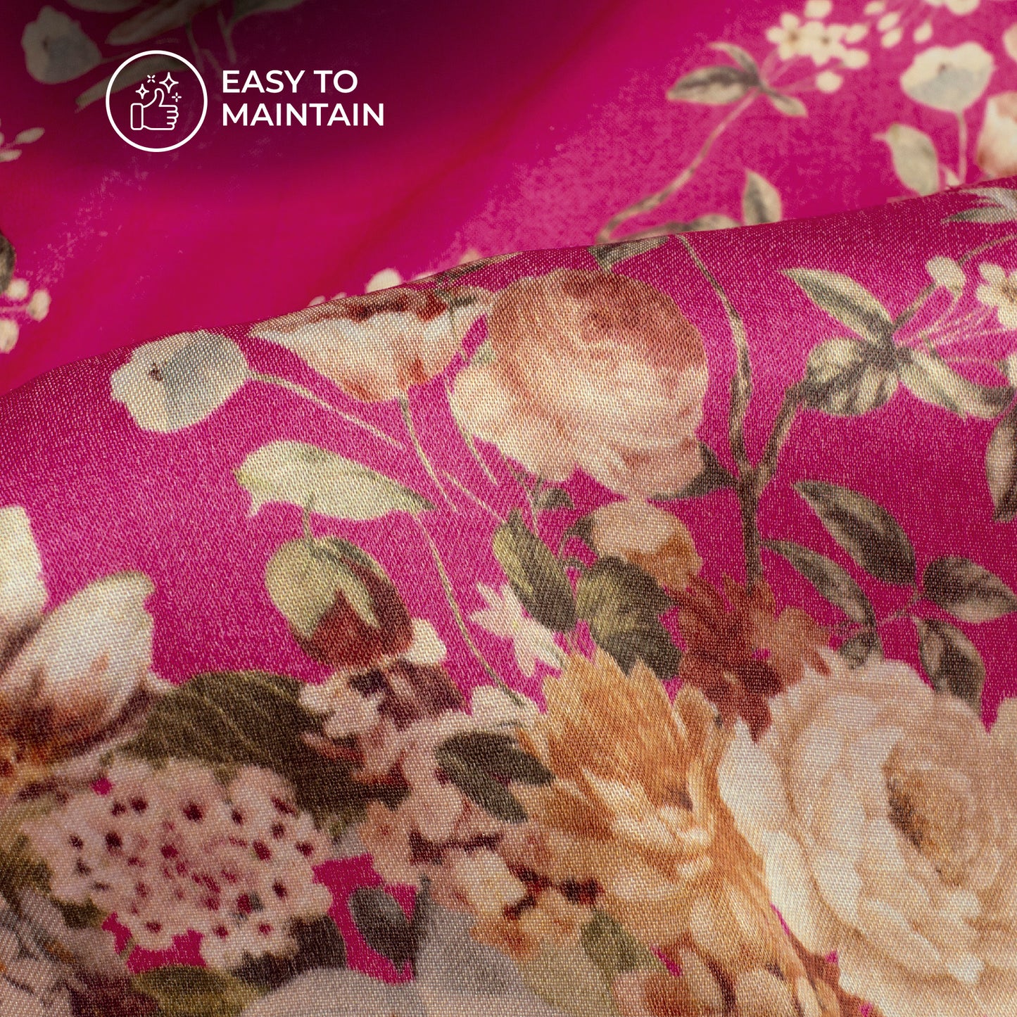 Pink Floral Digital Print Viscose Gaji Silk Fabric