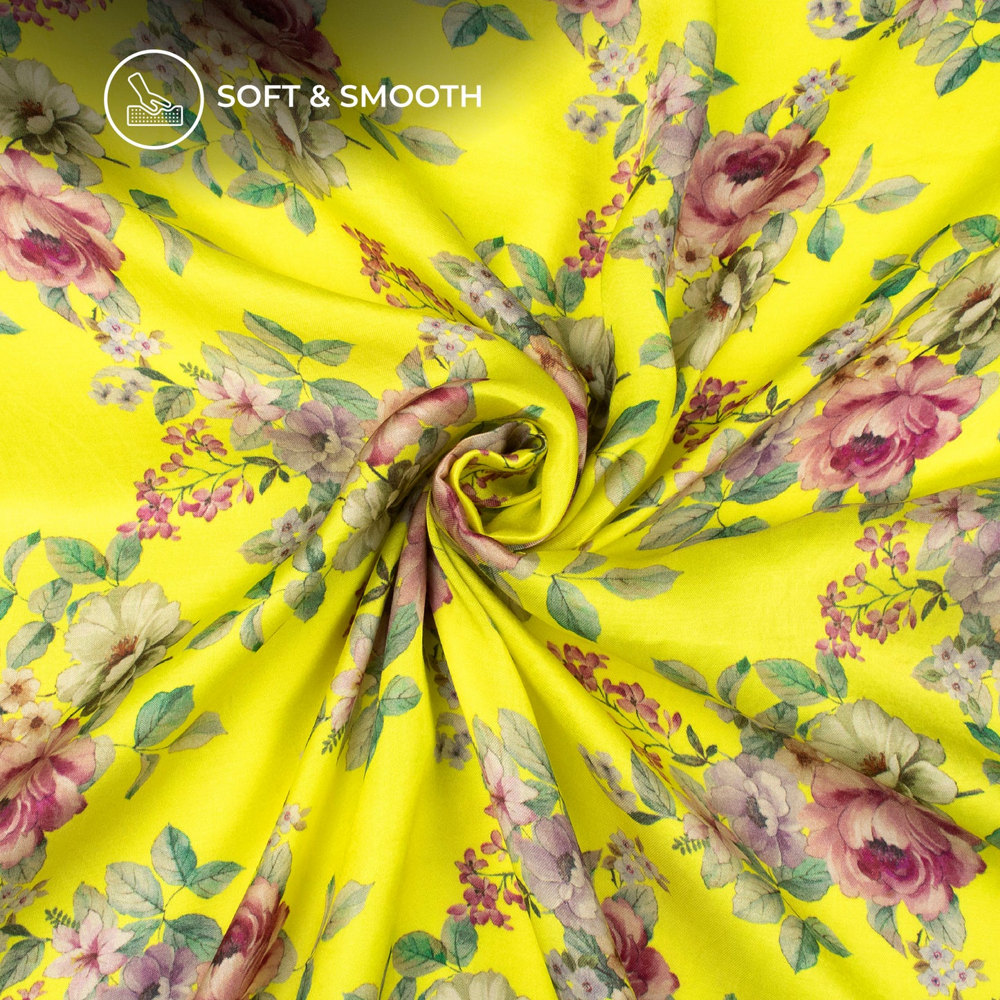 Yellow Floral Digital Print Viscose Gaji Silk Fabric
