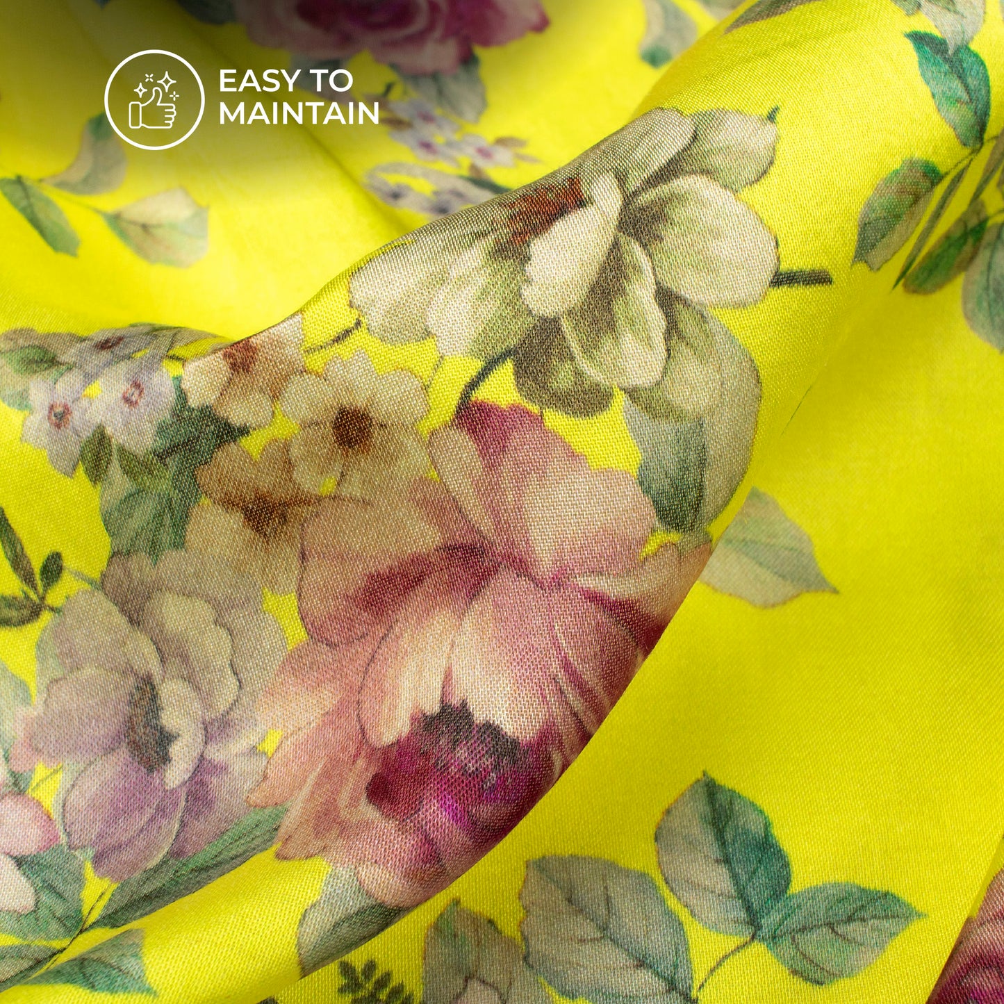 Yellow Floral Digital Print Viscose Gaji Silk Fabric