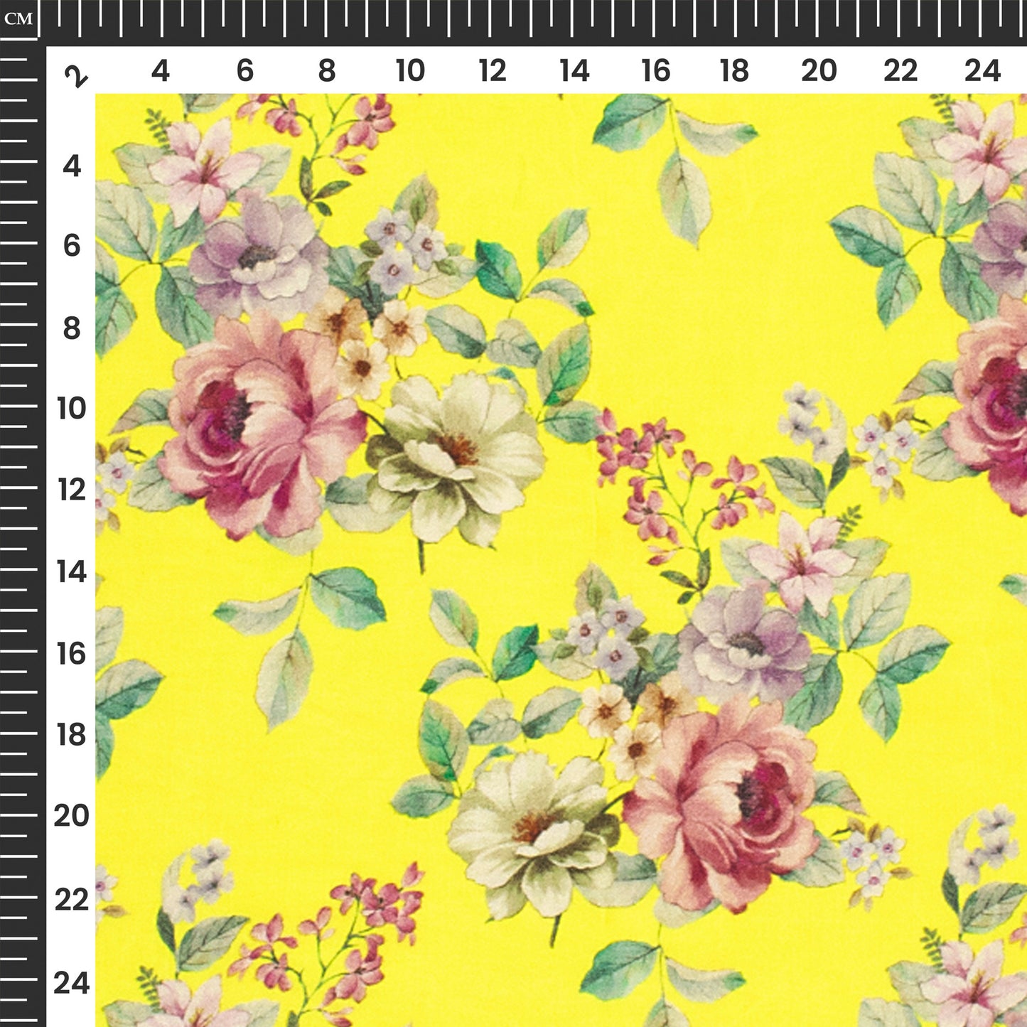 Yellow Floral Digital Print Viscose Gaji Silk Fabric