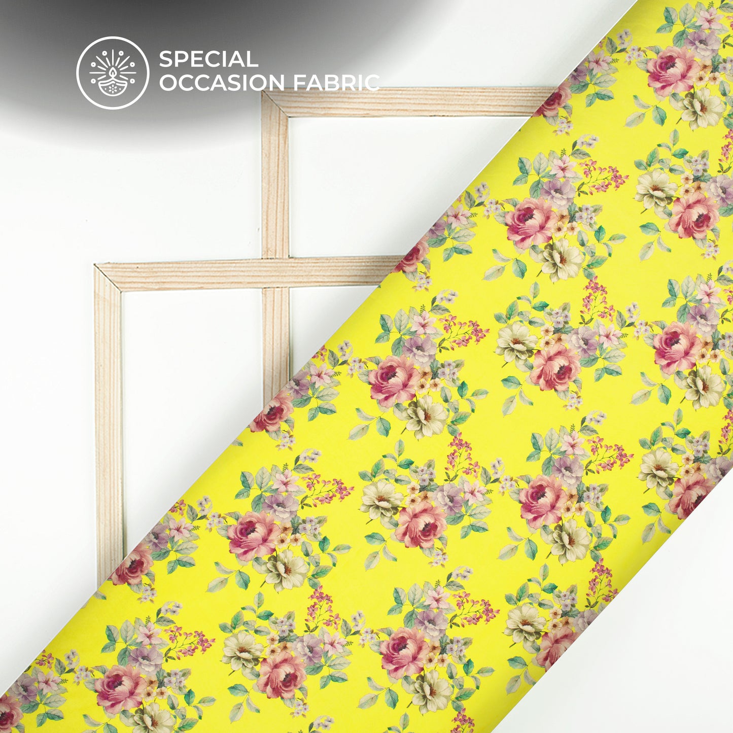 Yellow Floral Digital Print Viscose Gaji Silk Fabric