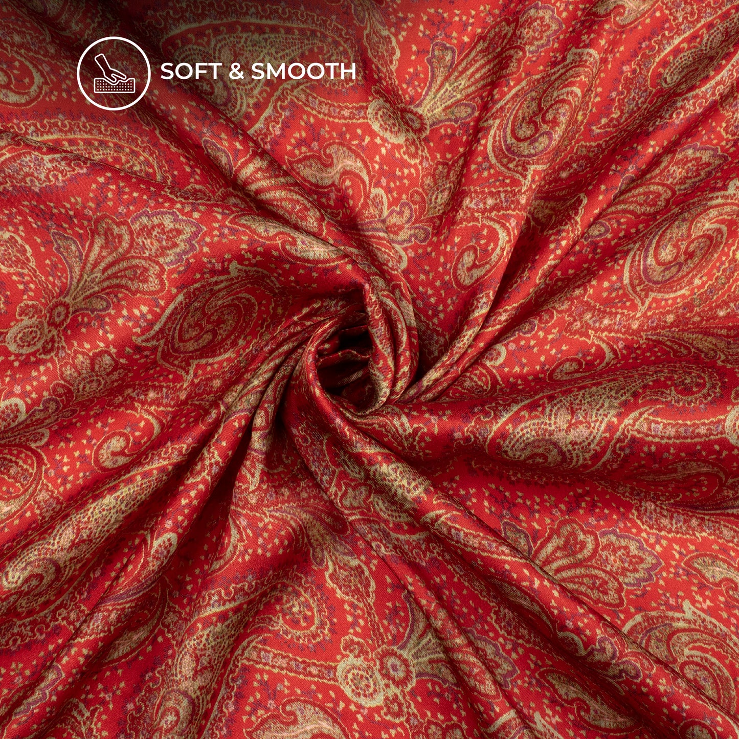 Cardinal Red Paisley Digital Print Viscose Gaji Silk Fabric