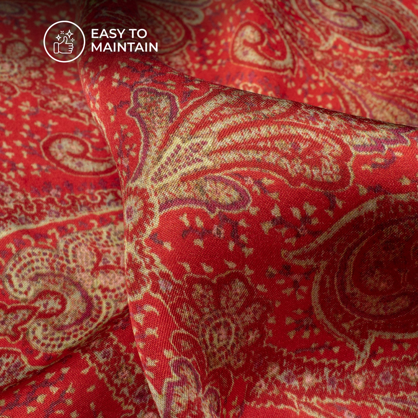 Cardinal Red Paisley Digital Print Viscose Gaji Silk Fabric