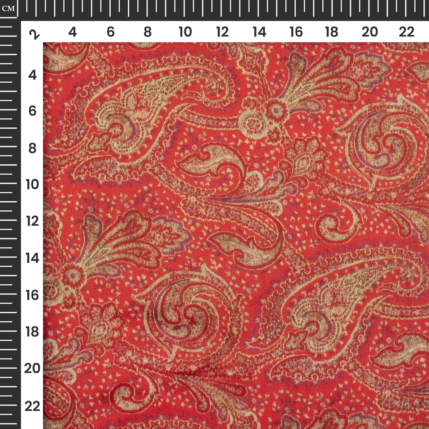 Cardinal Red Paisley Digital Print Viscose Gaji Silk Fabric