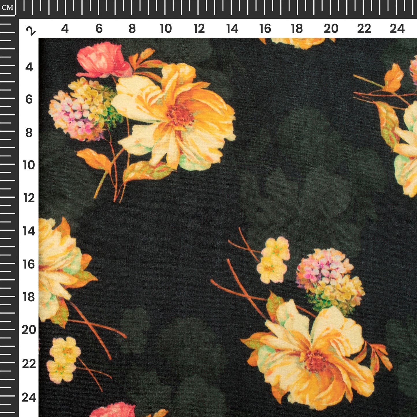 Jet Black Floral Digital Print Viscose Gaji Silk Fabric