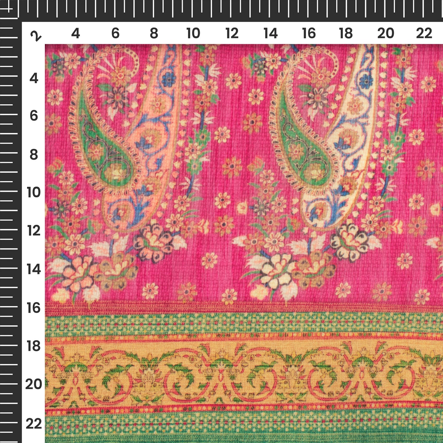 Sea Green Daman Digital Print Zari Border Chanderi Fabric