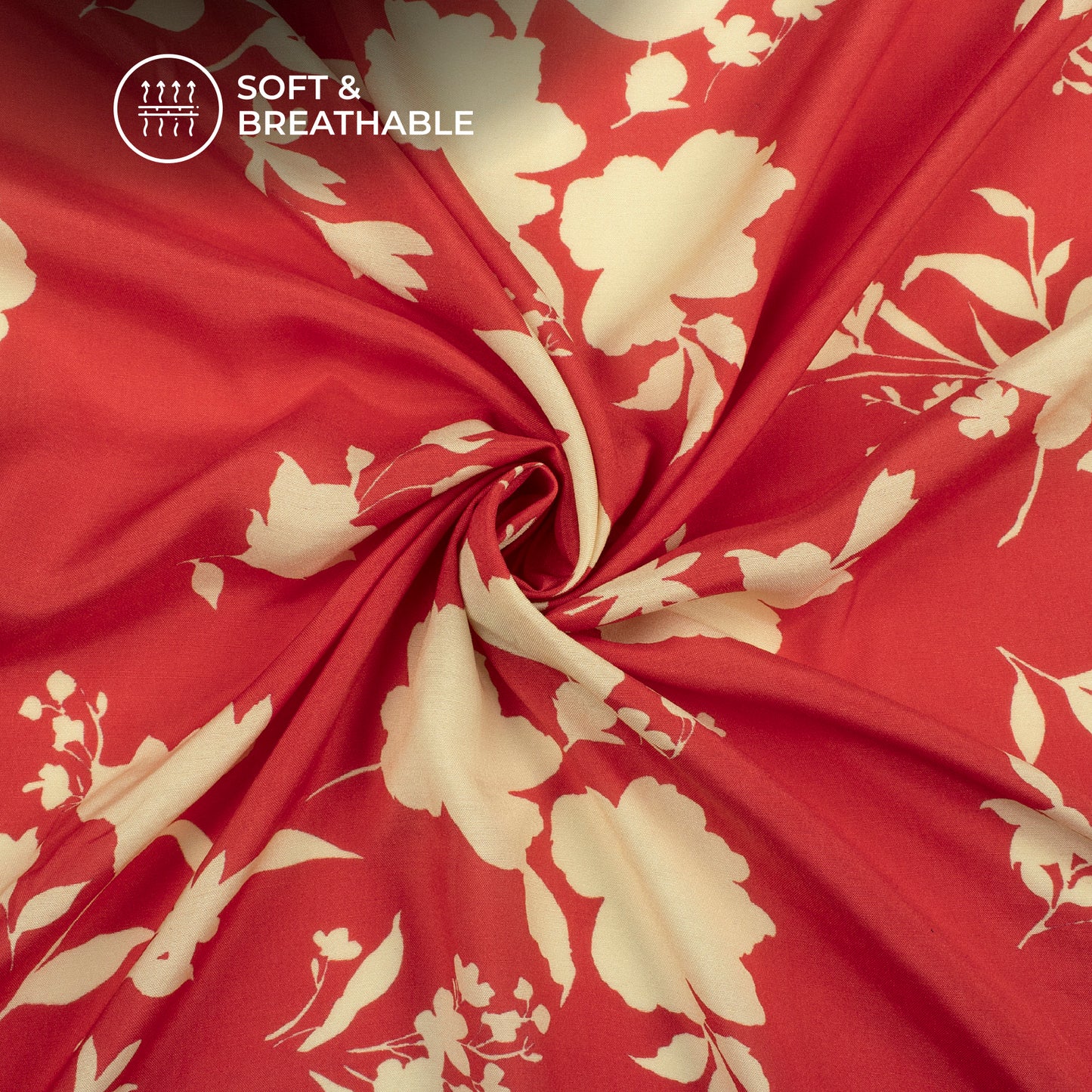 Cardinal Red Floral Digital Print Viscose Muslin Fabric