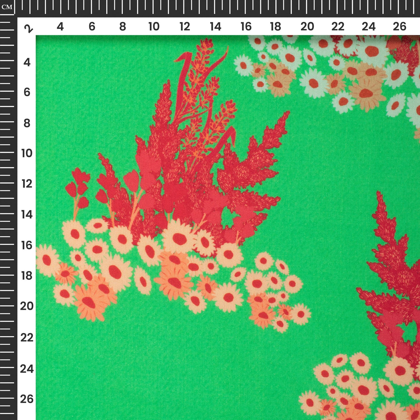 Cool Green Floral Digital Print Viscose Muslin Fabric