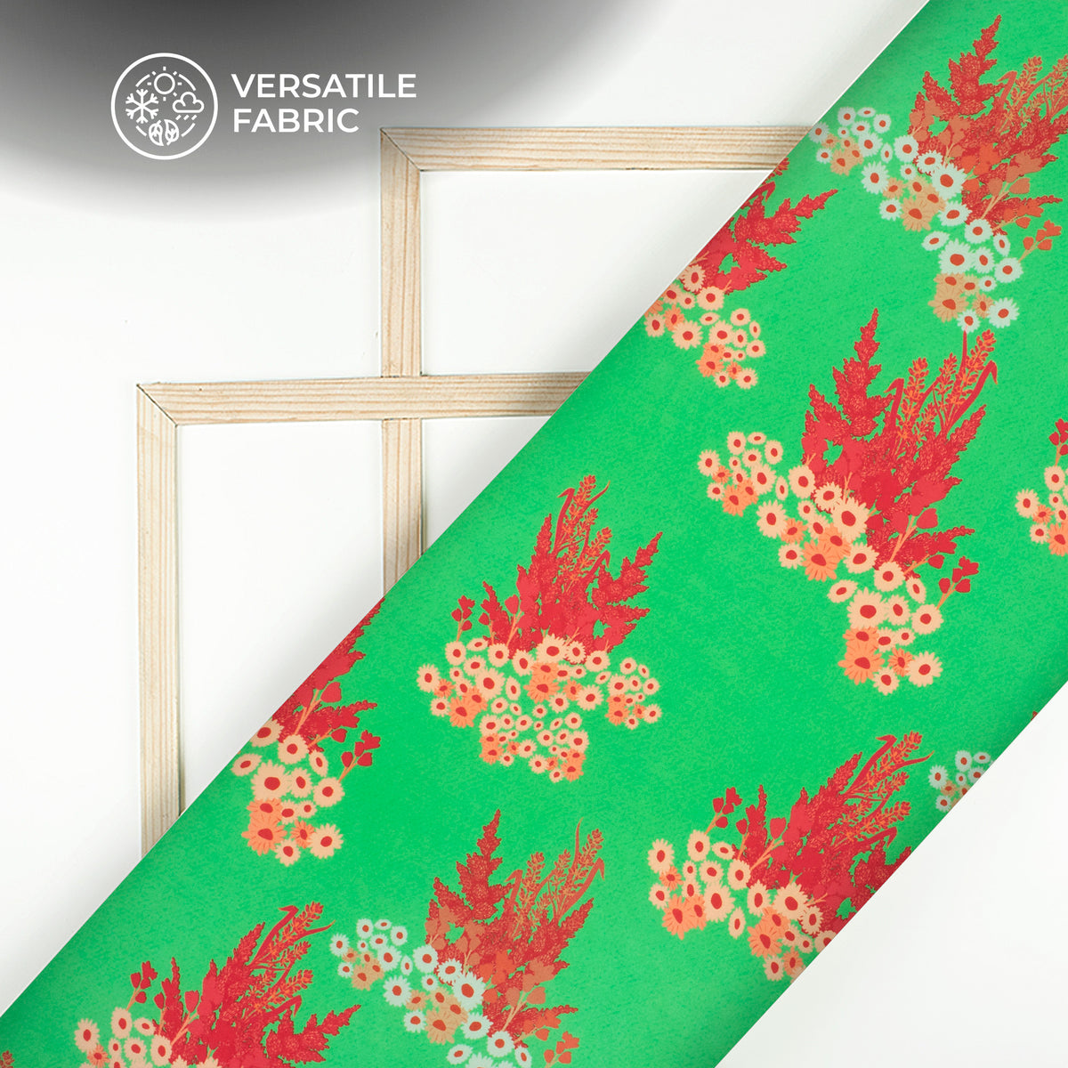 Cool Green Floral Digital Print Viscose Muslin Fabric