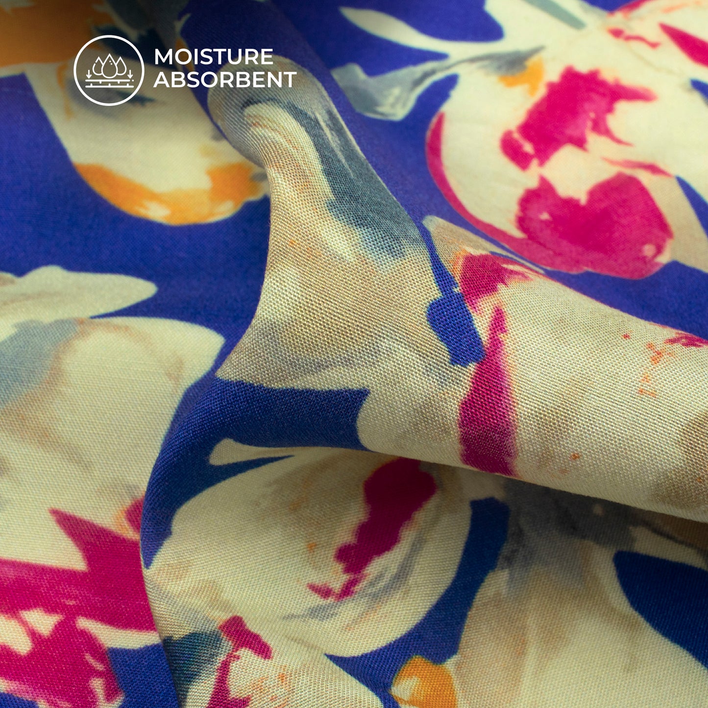 Royal Blue Floral Digital Print Viscose Muslin Fabric